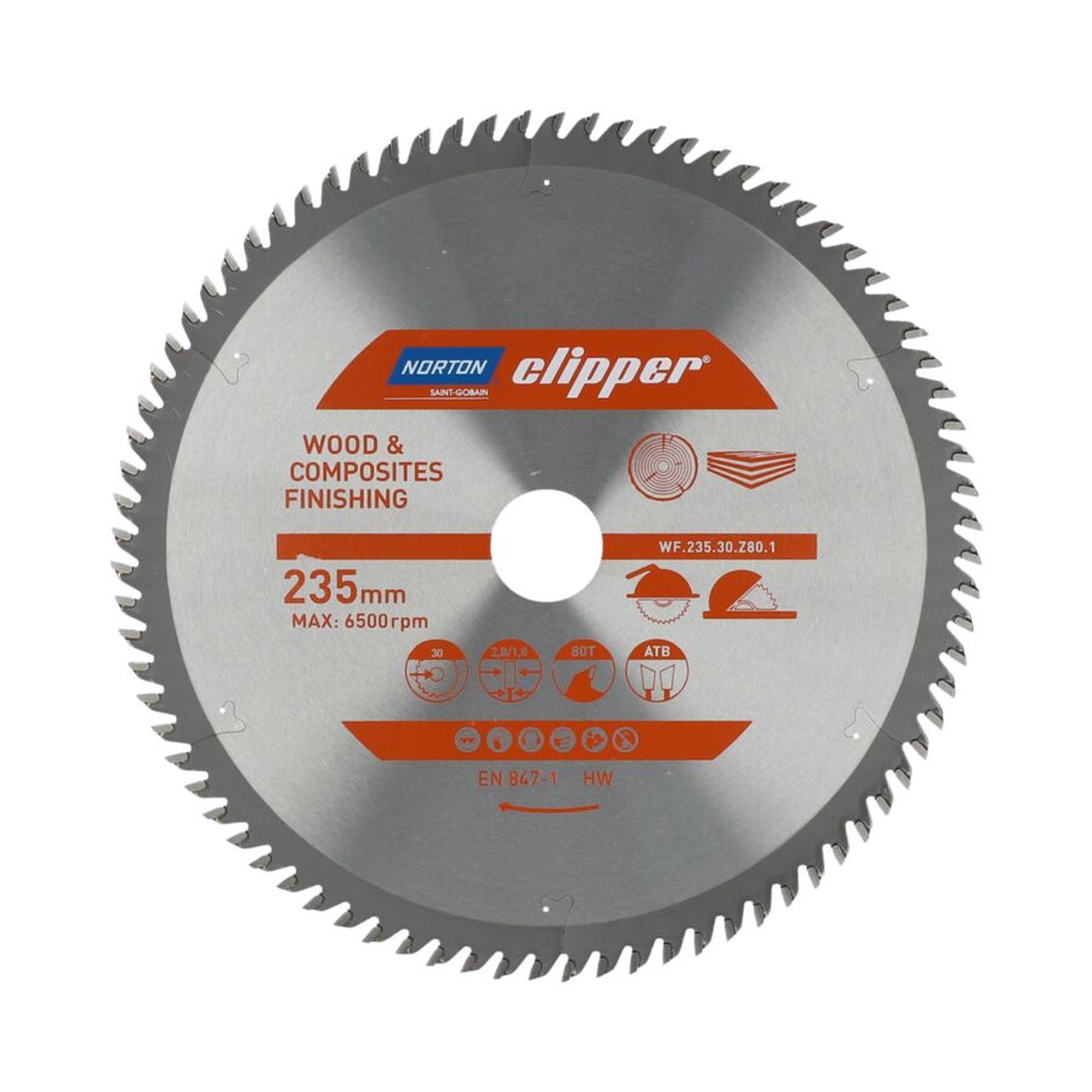 Norton Clipper TCT-Sägeblatt 235x2.8mm für Holzveredelung, 30mm Bohrung