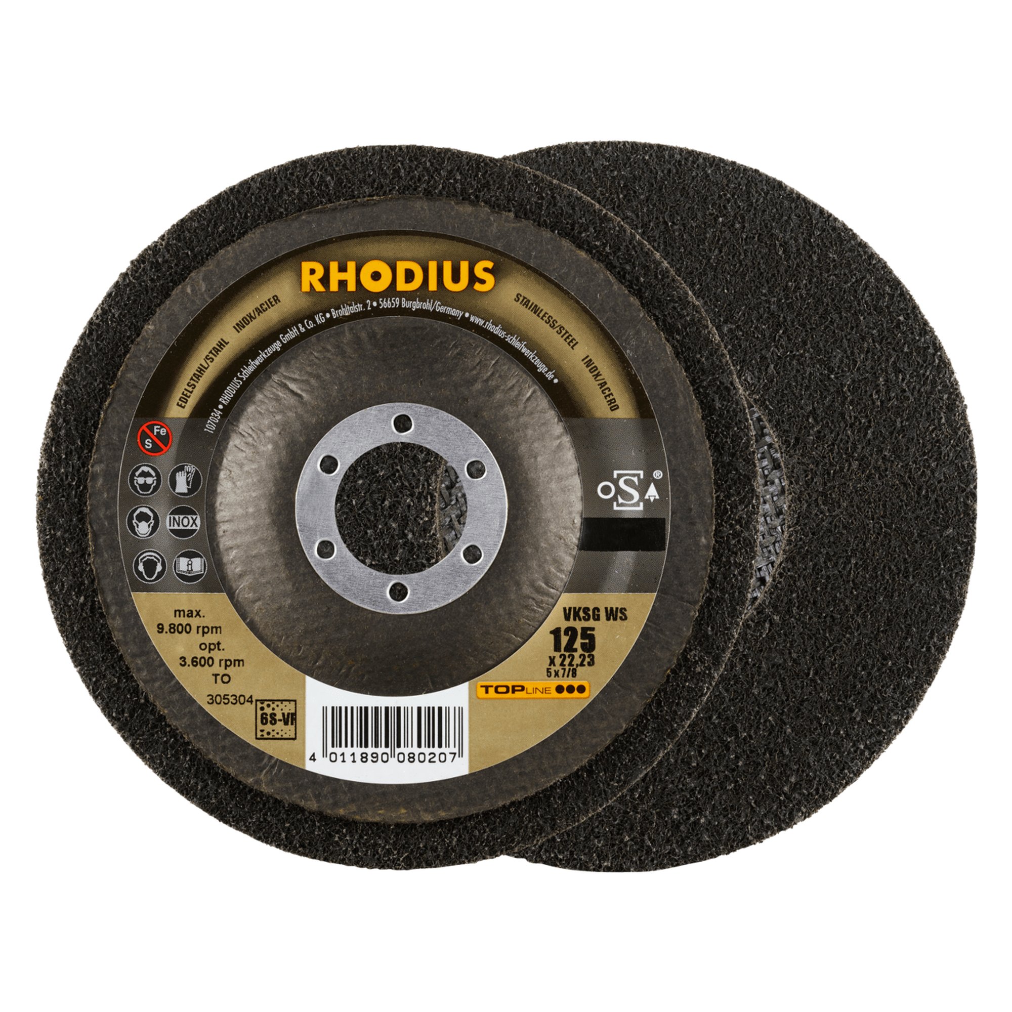 2 x RHODIUS Schleifscheibe Vlieskompaktscheibe VKSG Ø 125 mm Korn 6S-very fine
