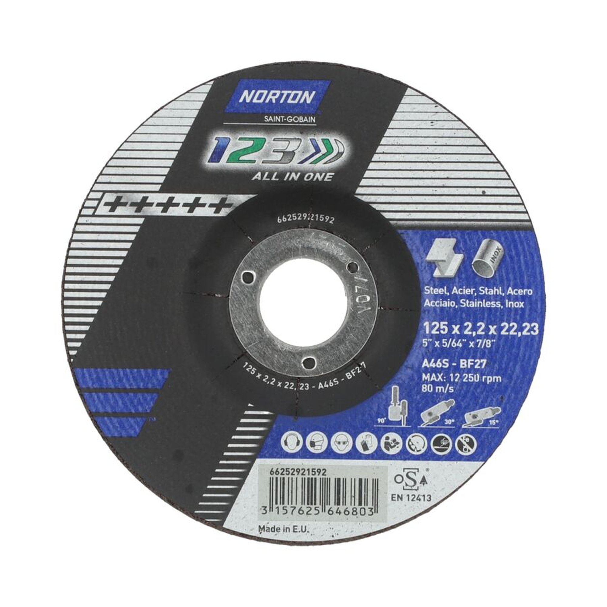 25 x Norton Schruppscheibe gekröpft | 125x2,2x22,23 A 46 S Norton 1-2-3 | Hochwertig