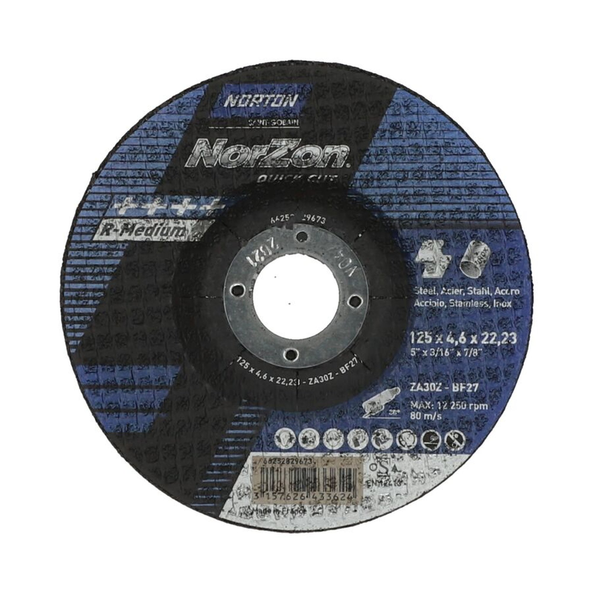 25 x Norton Gekröpfte Schruppscheibe für Metall/Inox, NORZON QUICK CUT 125x4.6x22.23mm