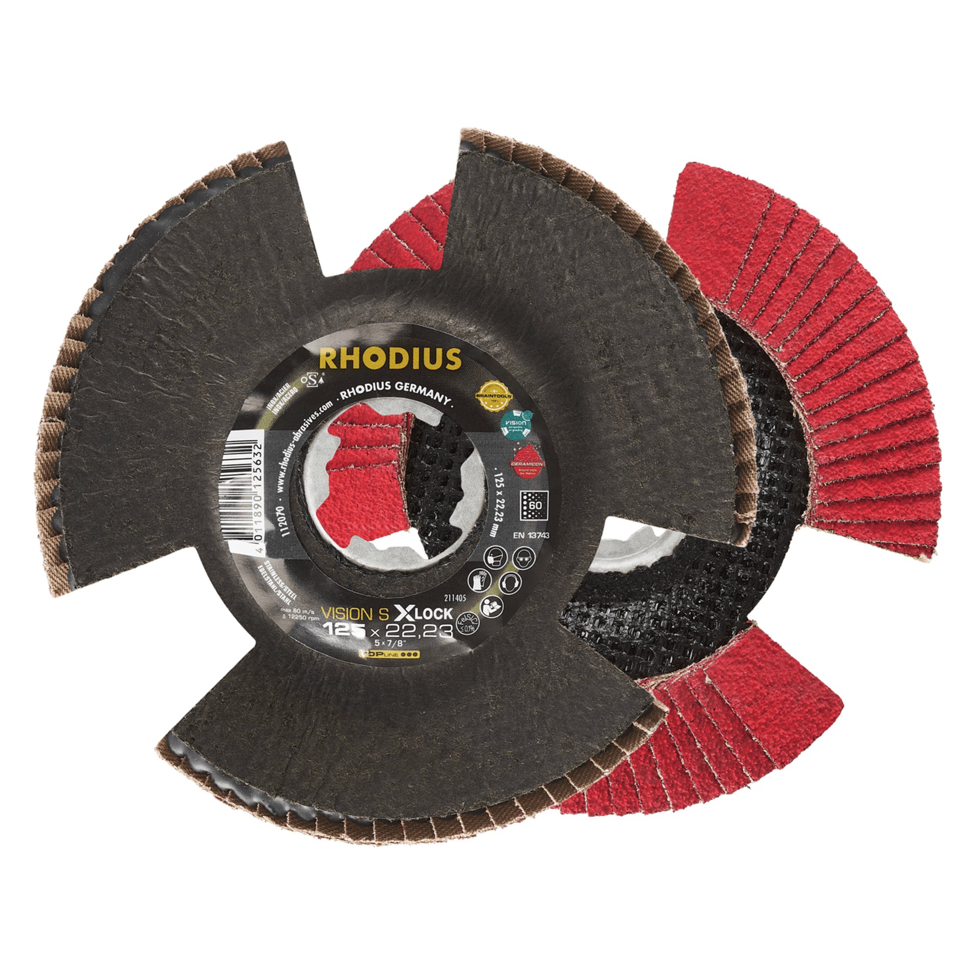 10 x RHODIUS Fächerschleifscheibe Fächerscheibe  SPEED X-LOCK Ø 125 mm Korn 60