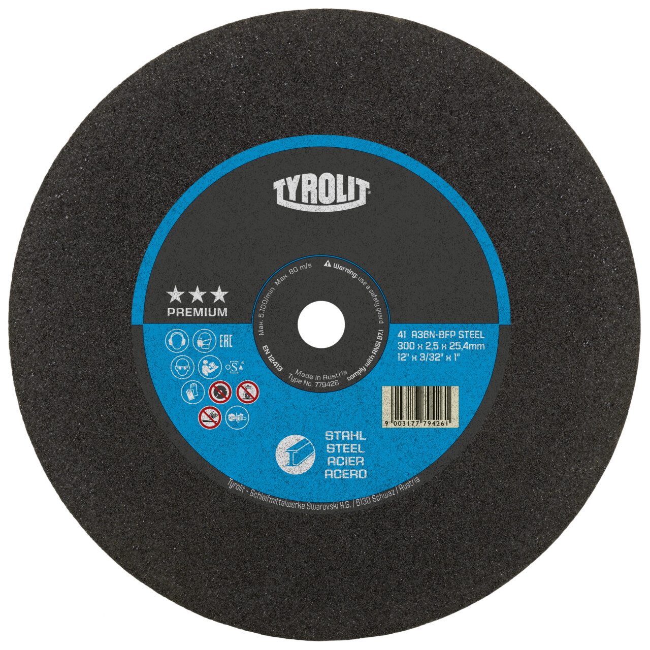 10x Tyrolit Trennscheibe gerade 500x5,5x40 mm A24 O4 BF PREMIUM Stahl