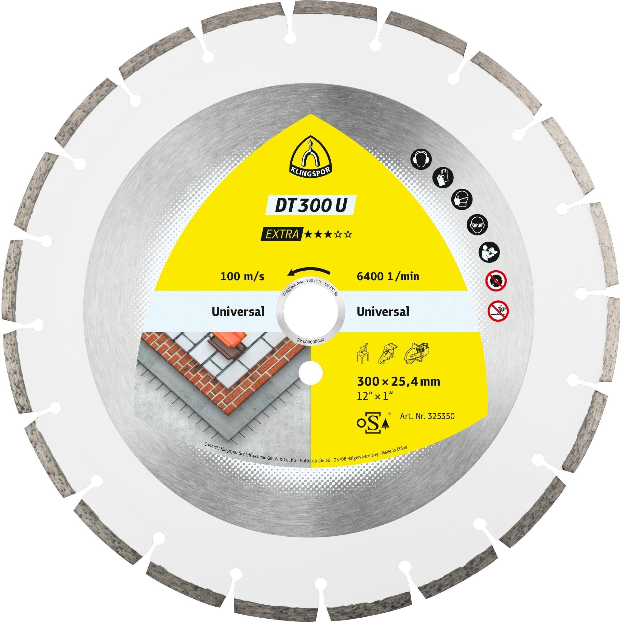 1 x Klingspor DT 300 U Diamanttrennscheiben, 300 x 2,8 x 30 mm 17 Segmente 50,1 x 2,8 x 7 mm, Standardverzahnung
