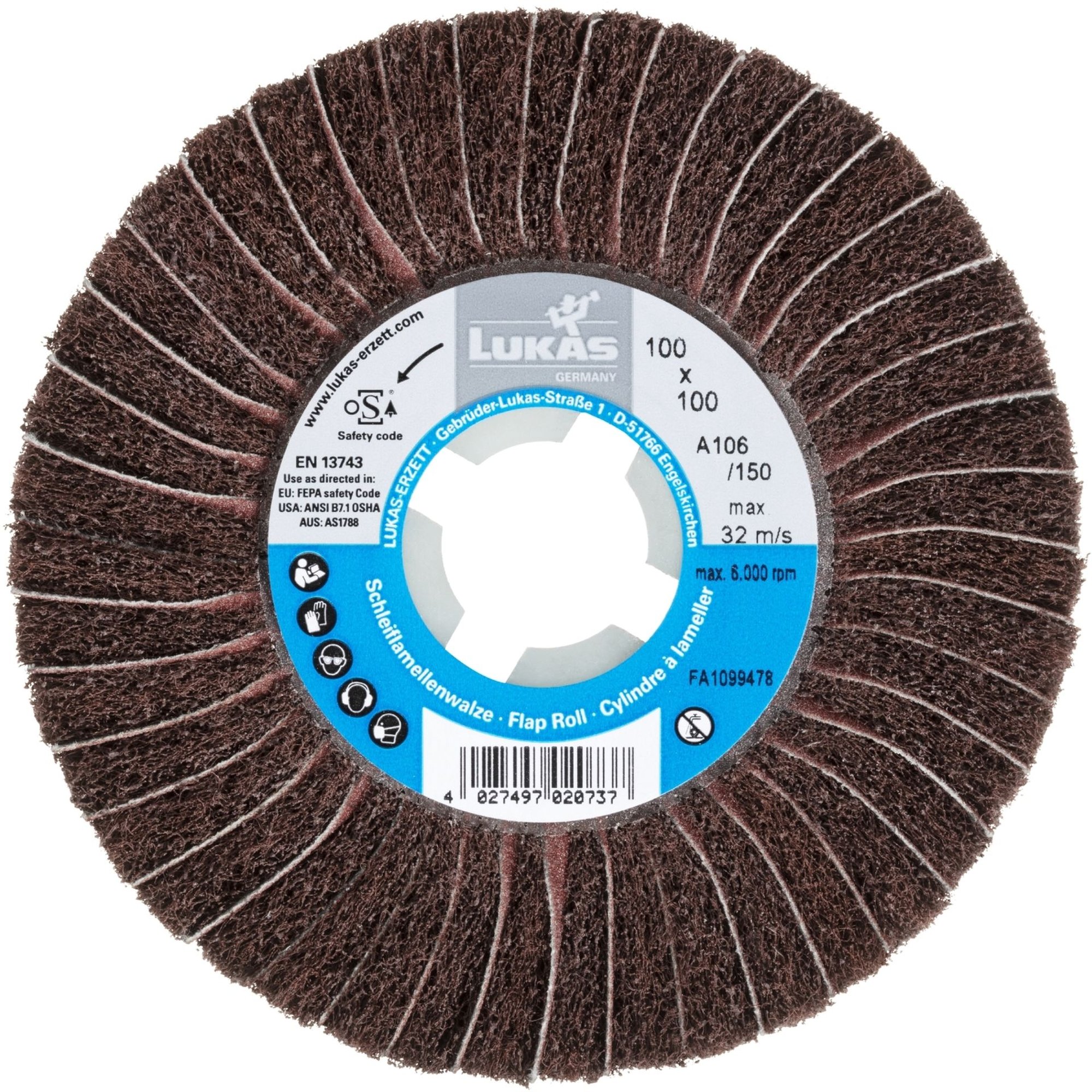 2x LUKAS Schleifwalze Satinierwalze LWM universal 100x50x19 mm | Korn 106/150