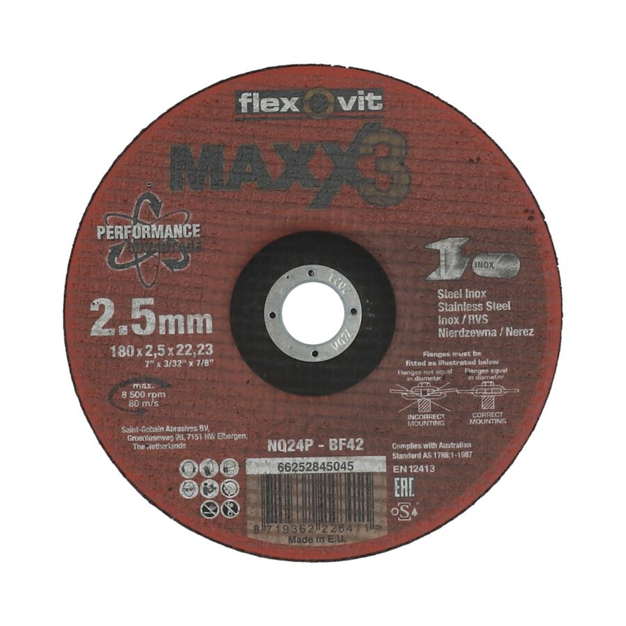 25 x Norton Gekröpfte Trennscheibe Metall/Inox Flexovit MAXX 180x2.5x22.23mm