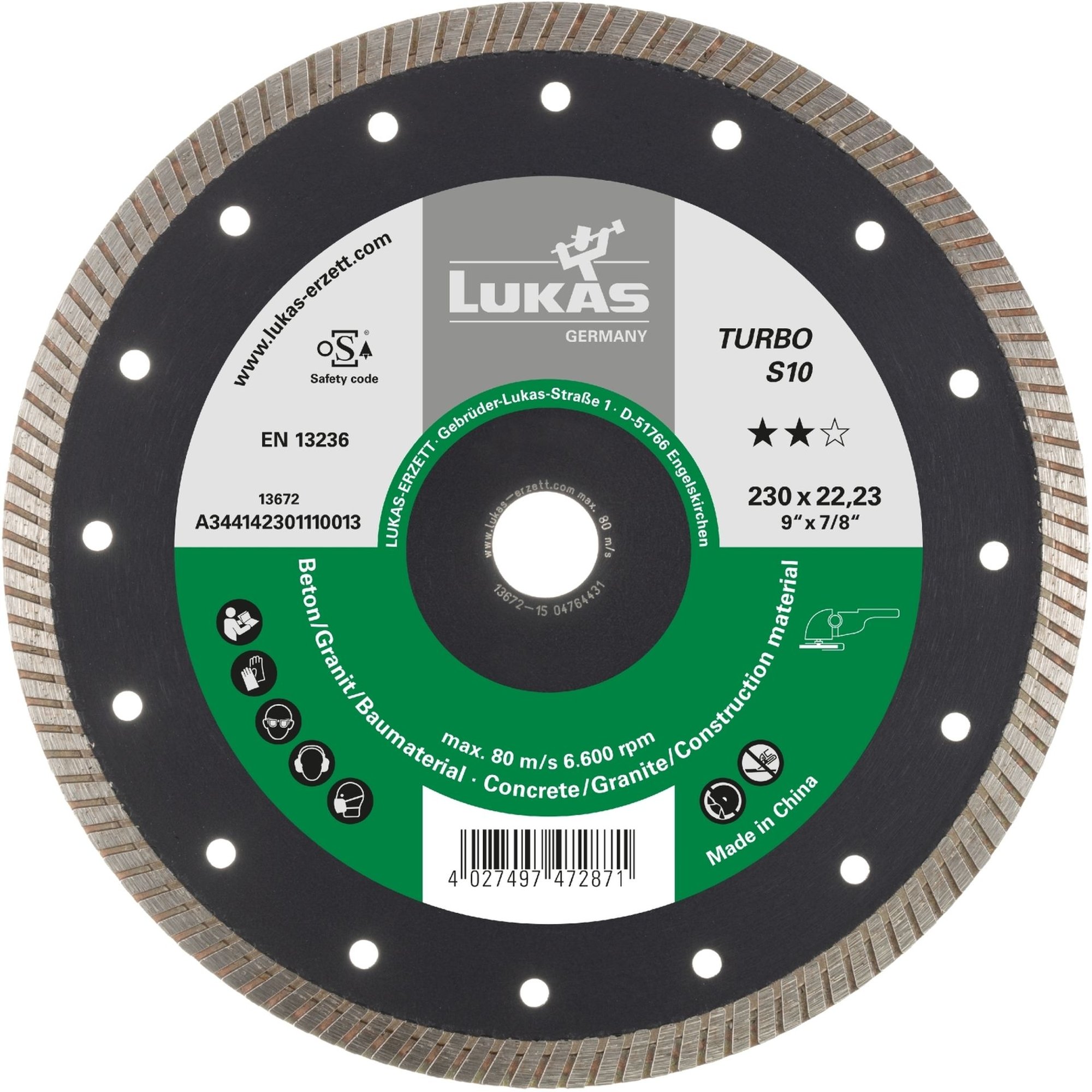 LUKAS Diamanttrennscheibe TURBO S10 für Beton/ Baumaterial Ø 180 mm