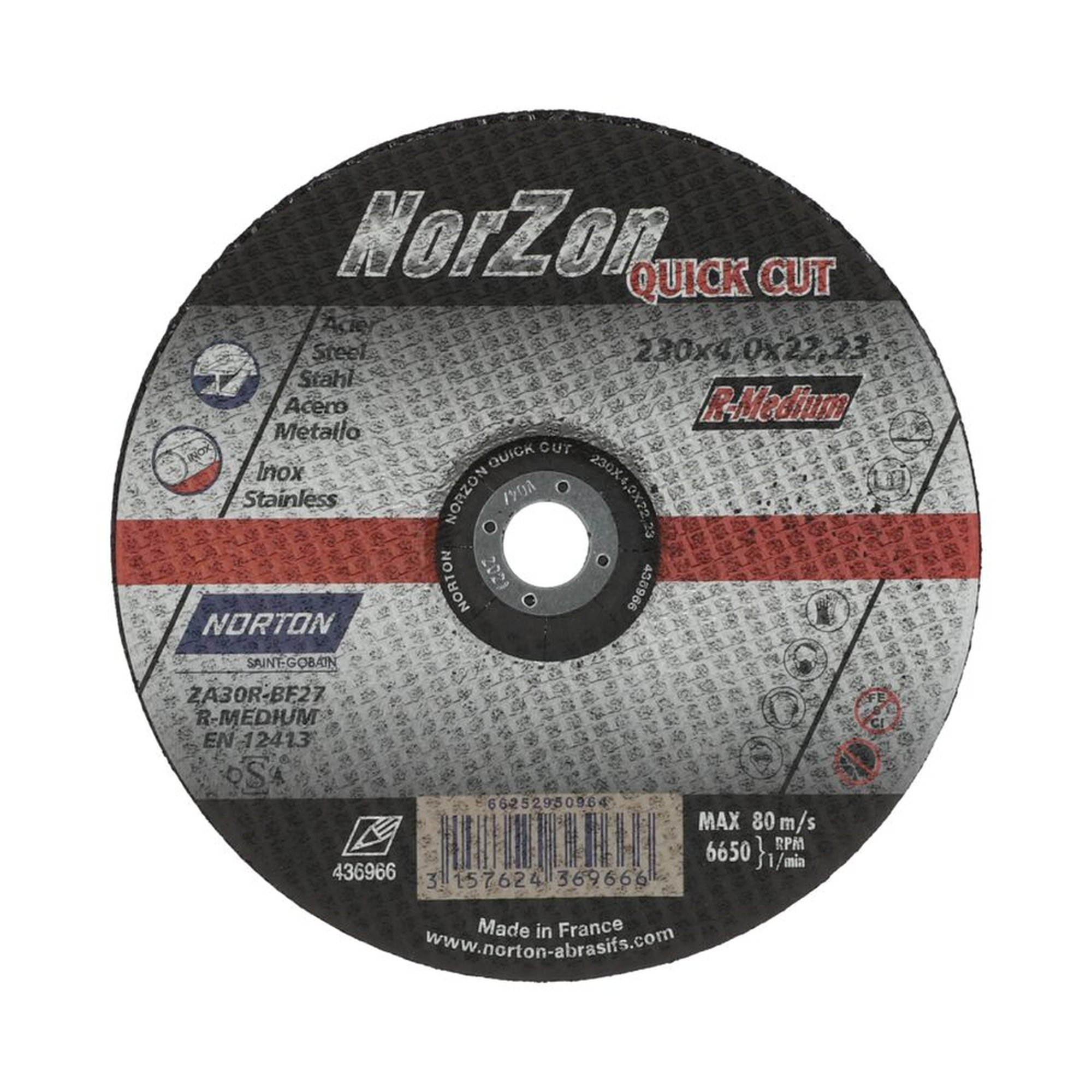 2000 x Norton Gekröpfte Schruppscheibe für Metall/Inox 230x4x22.23mm NORZON QUICK CUT