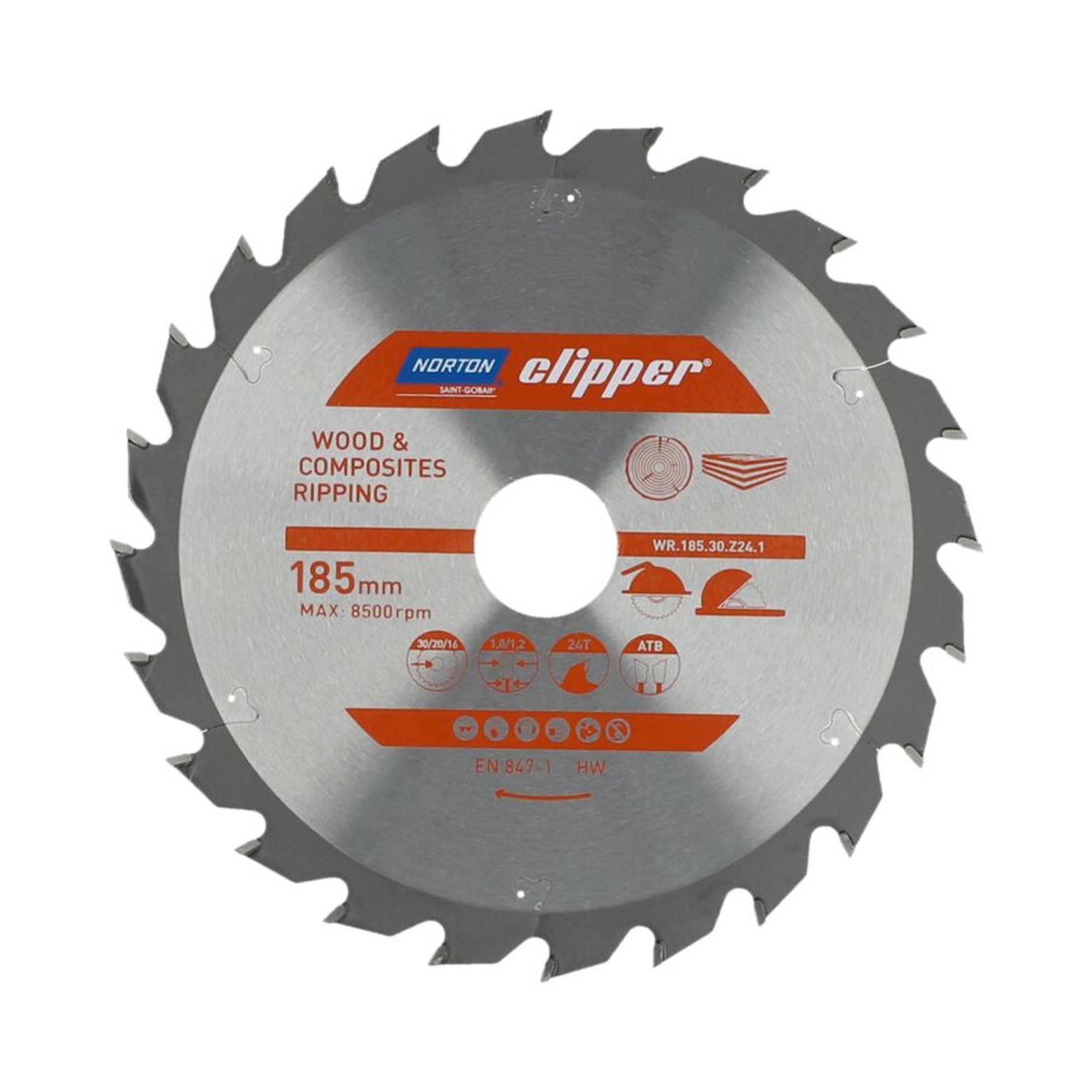 Norton Clipper TCT-Sägeblatt 185x1.8mm für Holz, 30mm Bohrung, WOOD RIPPING