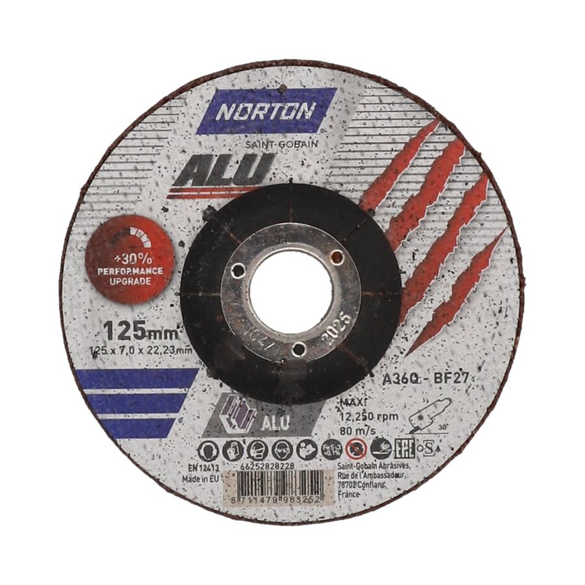 10 x Norton Schruppscheibe gekröpft 125x7,0x22,23 A 36 Q Alu für effizientes Schleifen