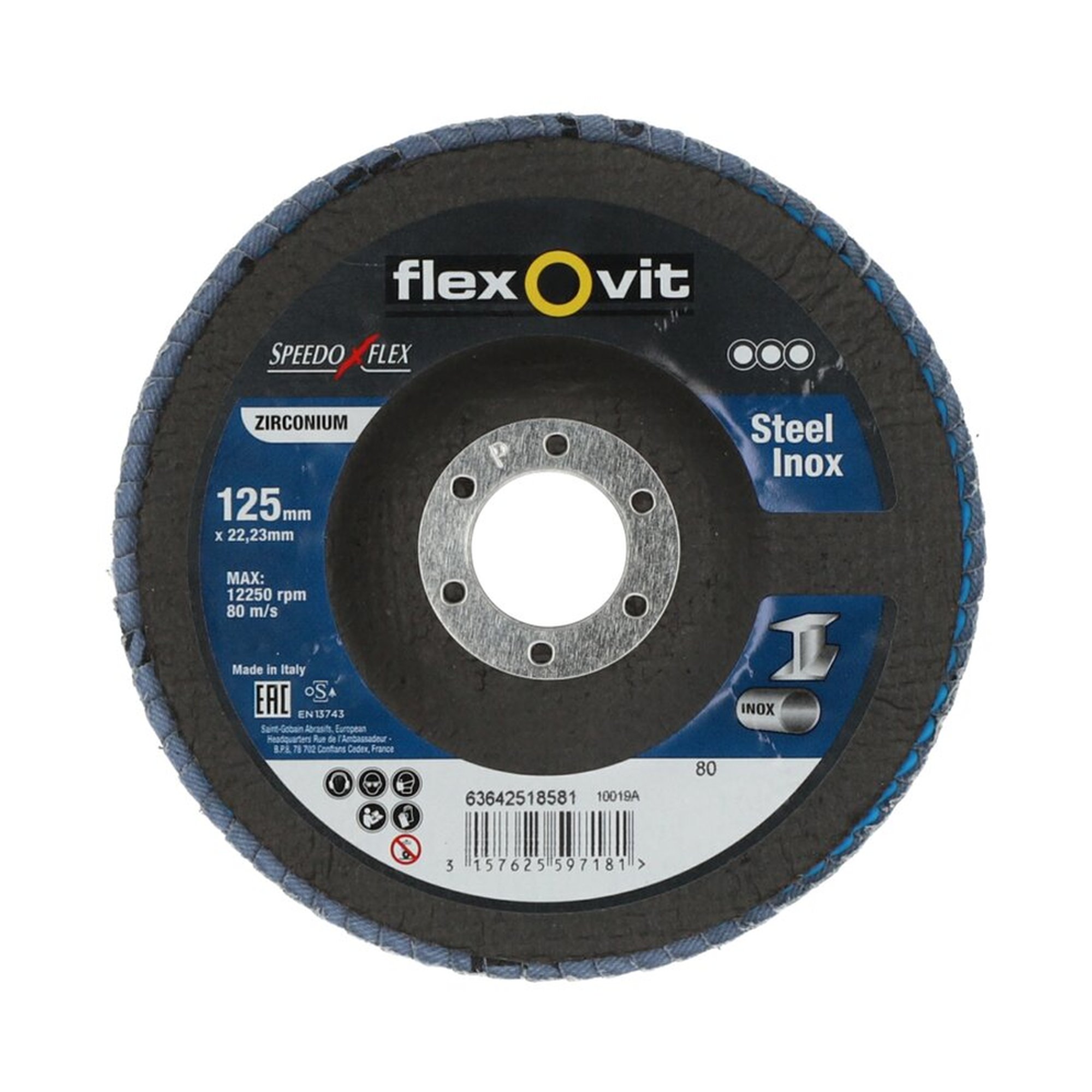 10 x Norton Fächerschleifscheiben 125x22mm K80 Flexovit SPEEDOFLEX, langlebig & effizient