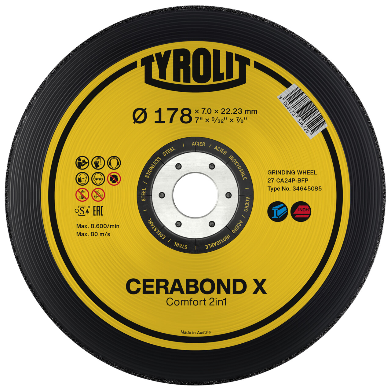 5x Tyrolit Schruppscheibe CERABOND X COMFORT 230x7x22,23 mm CA24P Stahl/Inox