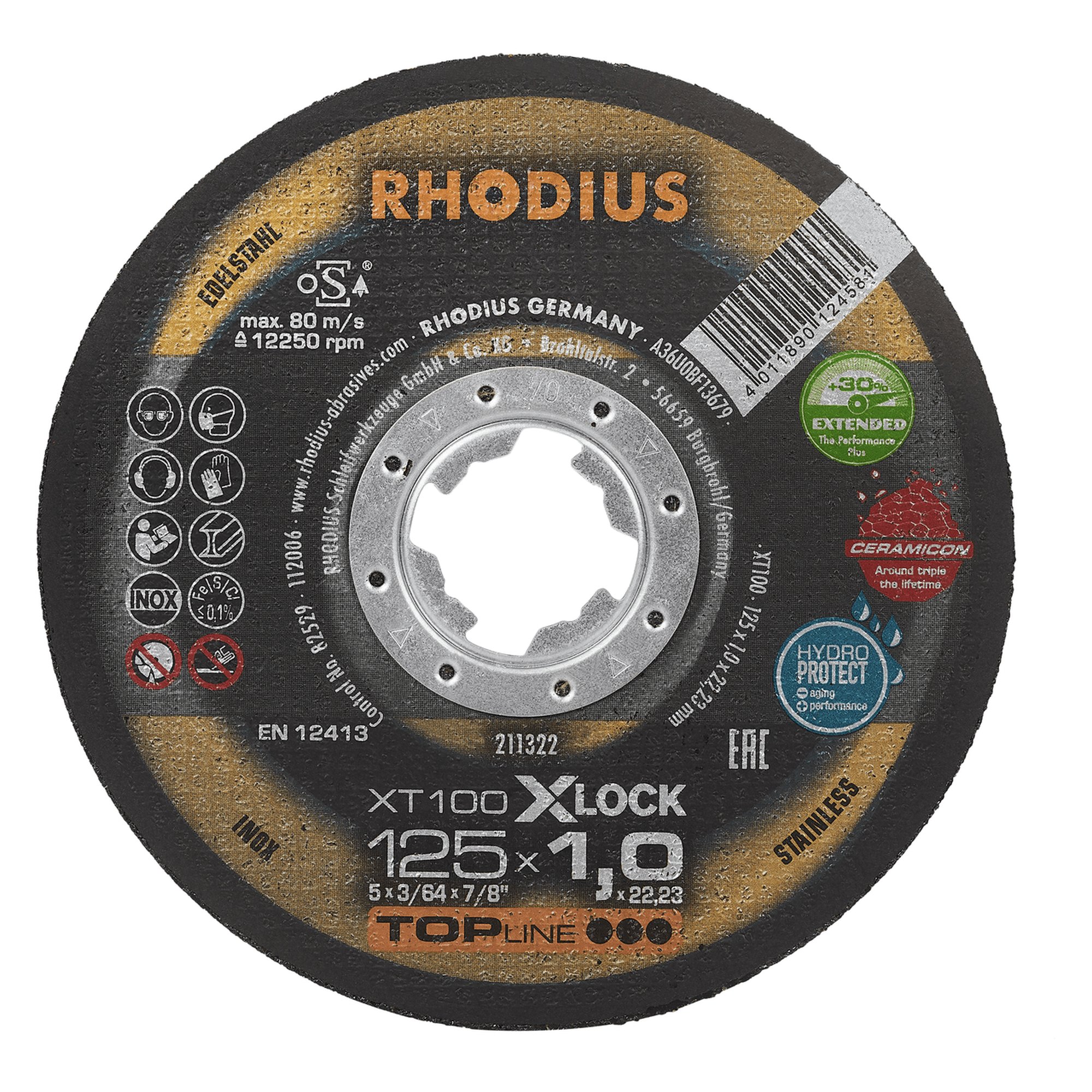 25 x RHODIUS Extradünne Trennscheibe XT100 EXTENDED X-LOCK Ø 125 mm