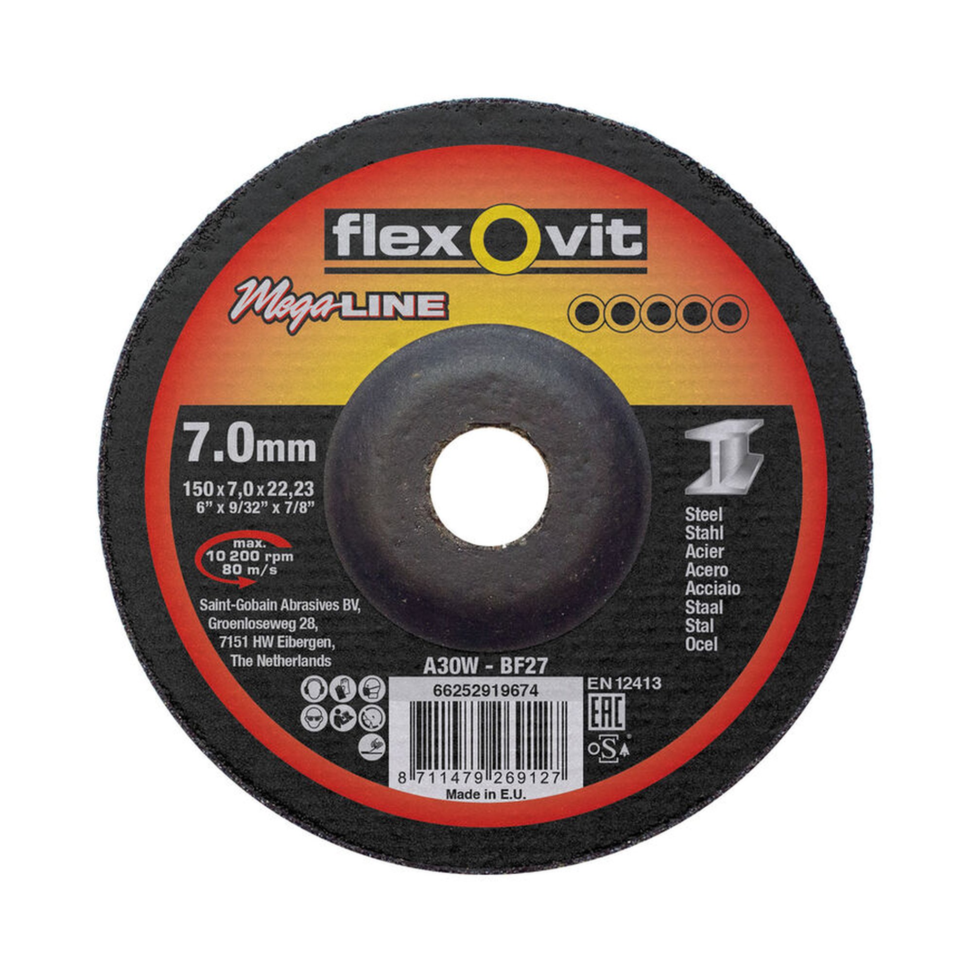 10 x Norton Gekröpfte Schruppscheibe für Metall Flexovit MEGA-LINE 150x7x22.23mm