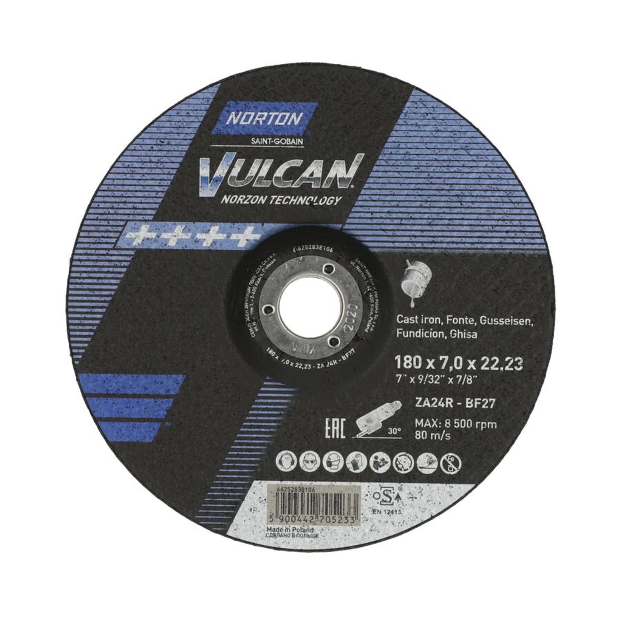 2000 x Norton VULCAN Gekröpfte Schruppscheibe für Gusseisen 180x7x22.23mm
