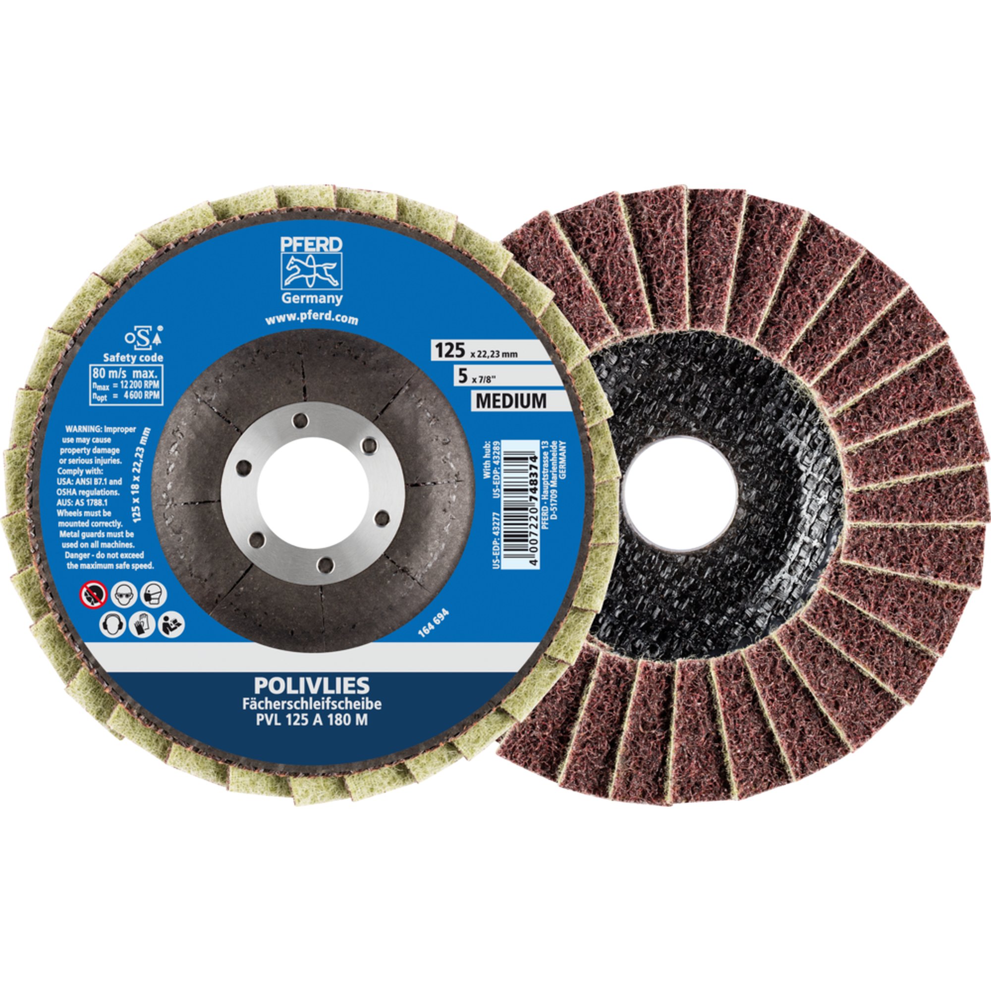 5 x PFERD POLIVLIES-Fächerscheibe PVL 125 A 180 M