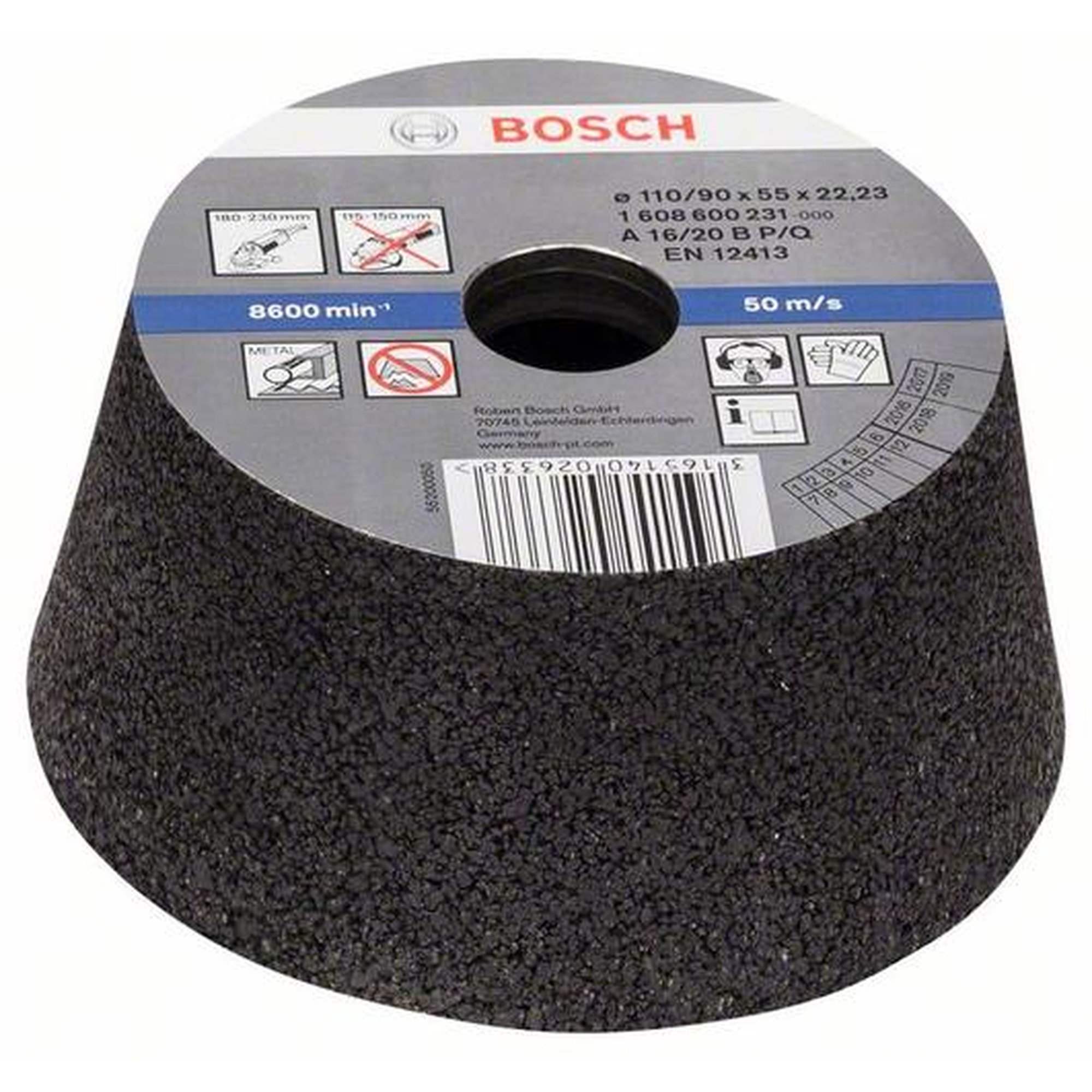 BOSCH Schleiftopf, konisch, Metall/Gusseisen, Ø 90 - 110 mm, H: 55 mm, K 16