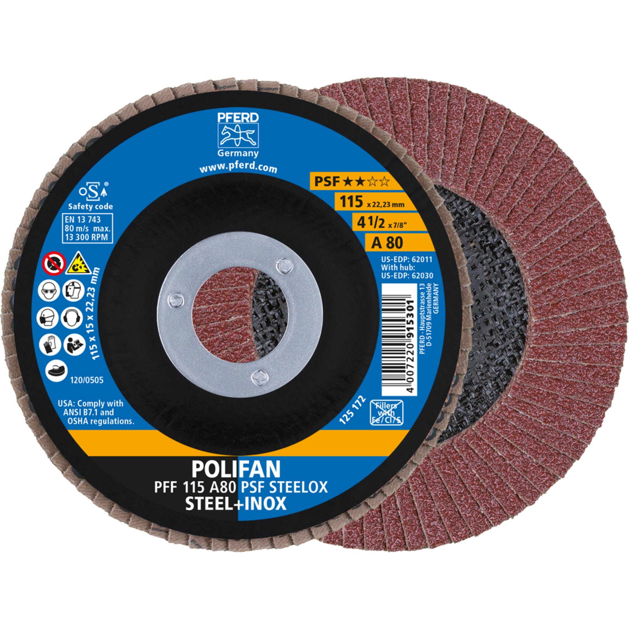 10 x PFERD POLIFAN-Fächerscheibe PFF 115 A 80 PSF STEELOX