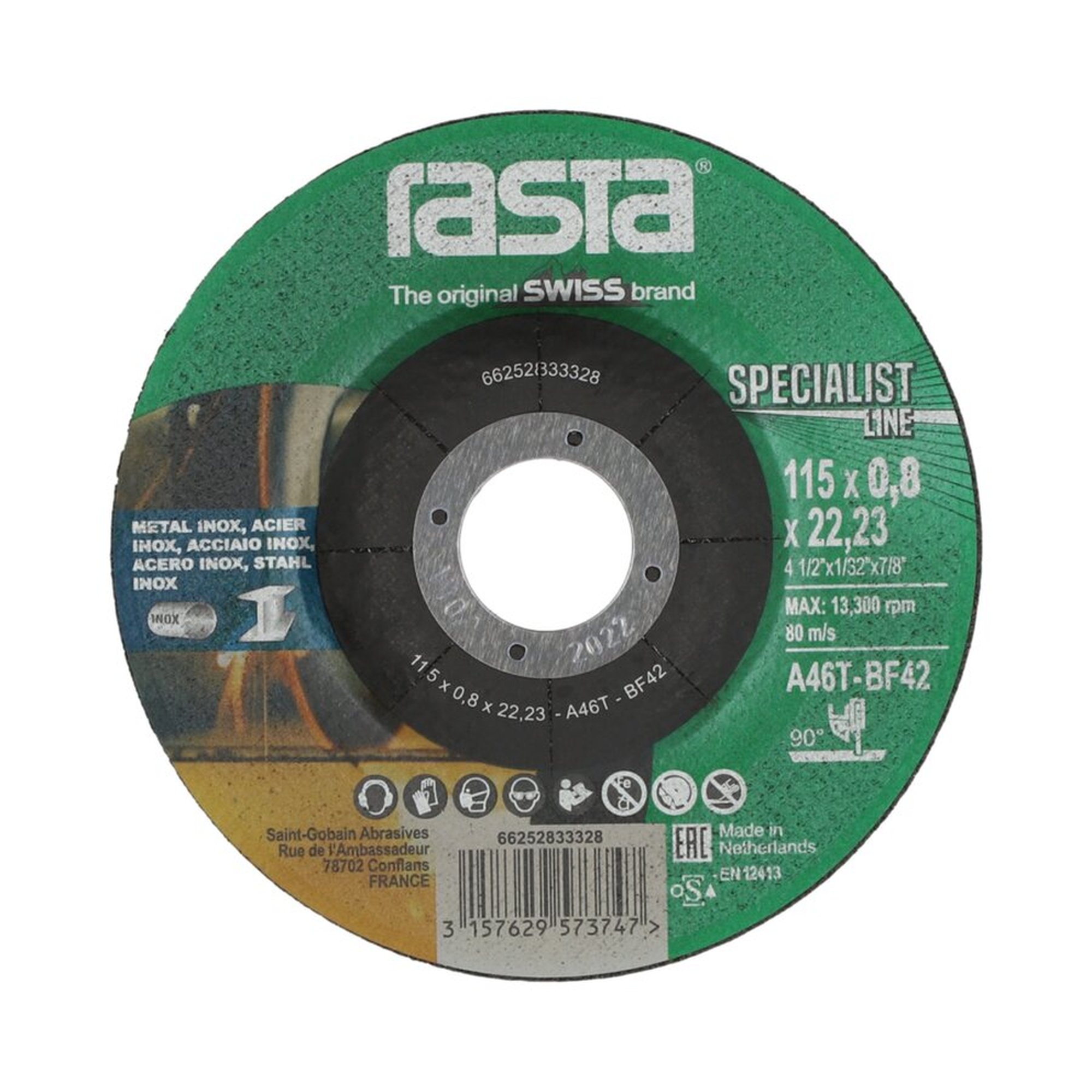 25 x Norton Gekröpfte Trennscheibe Ultradünn Inox Rasta 115x0.8x22.23mm Specialist Line