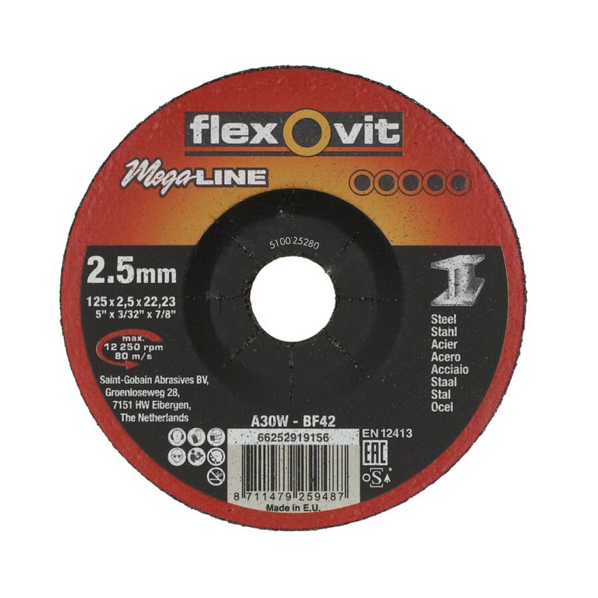 25 x Norton Gekröpfte Trennscheibe Metall 125x2.5x22.23mm Flexovit MEGA-LINE