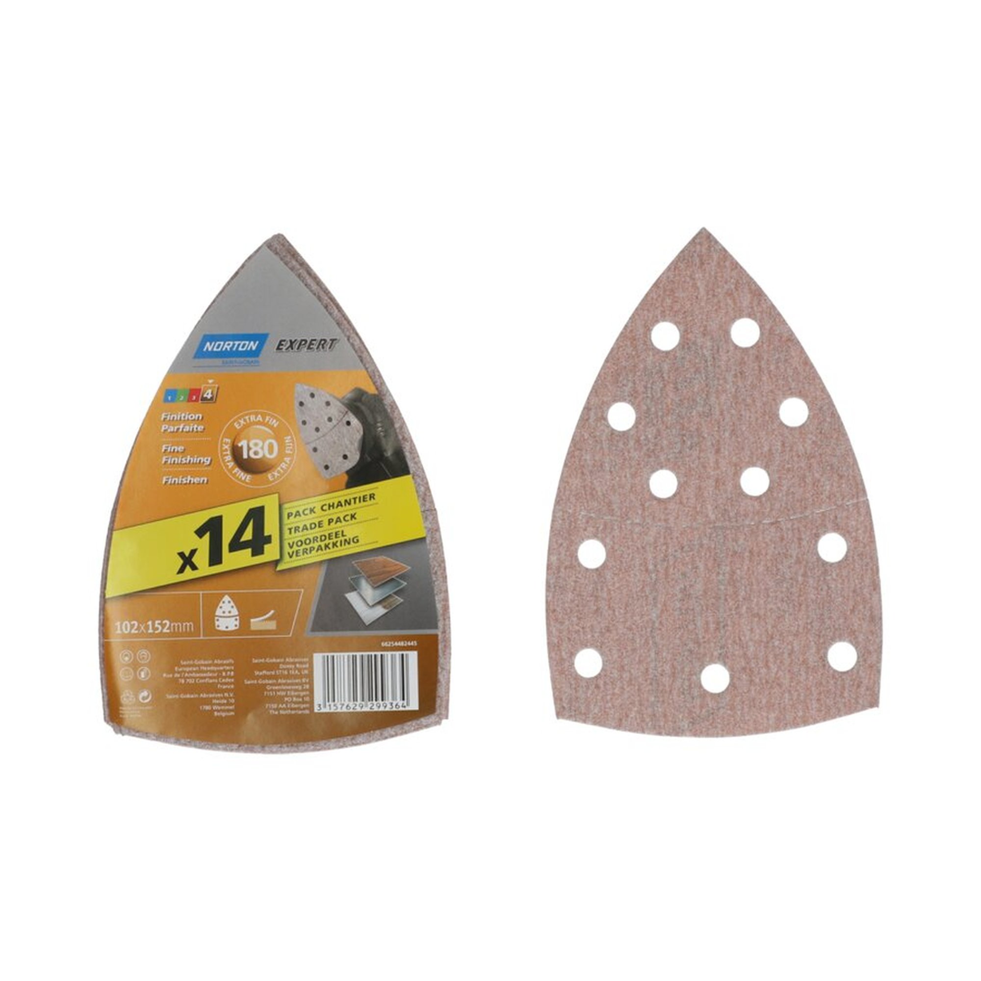 5 x Norton EXPERT Schleifstreifen Klett 6+5-Loch 102x152mm K180, 14 Stück