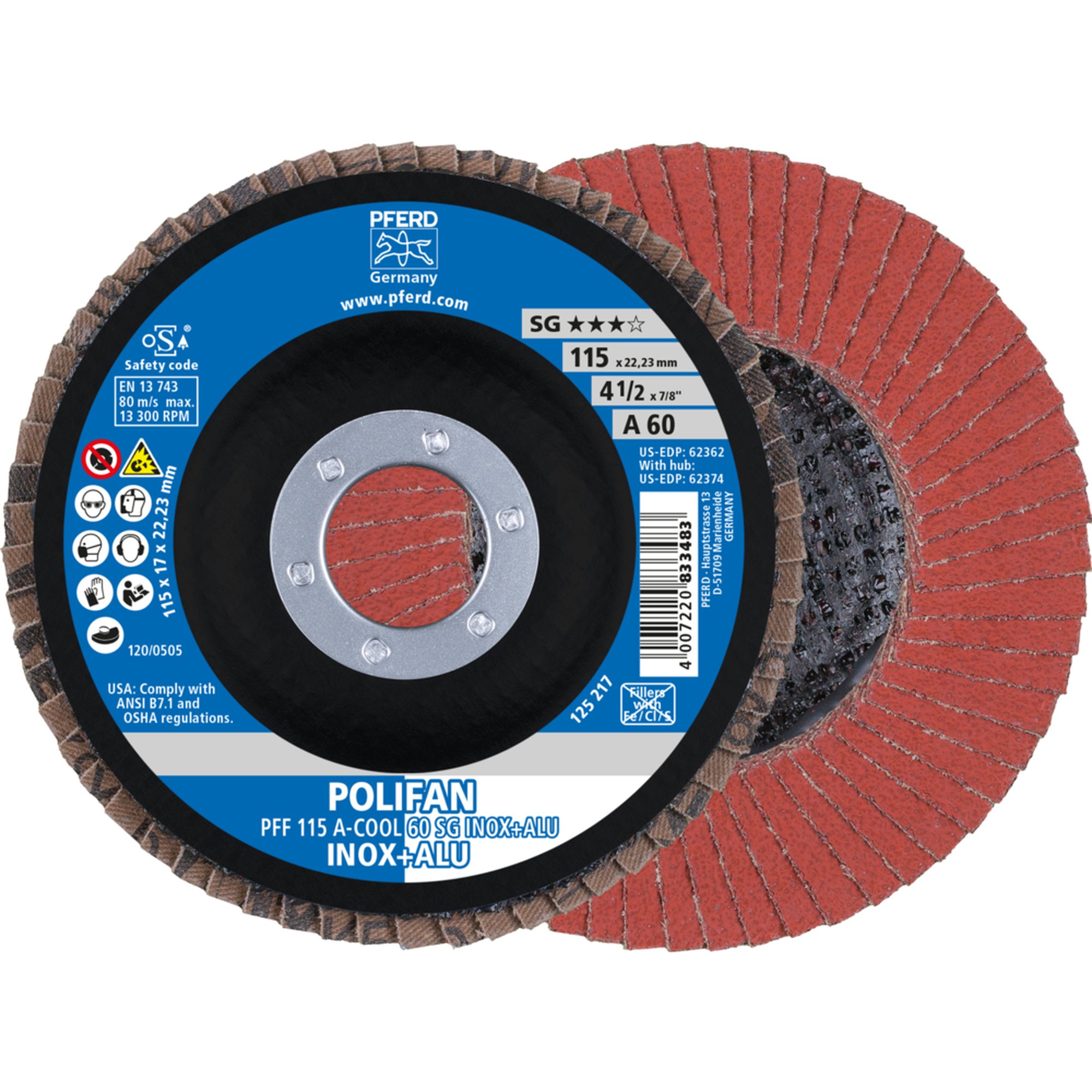10 x PFERD POLIFAN-Fächerscheibe PFF 115 A-COOL 60 SG INOX+ALU