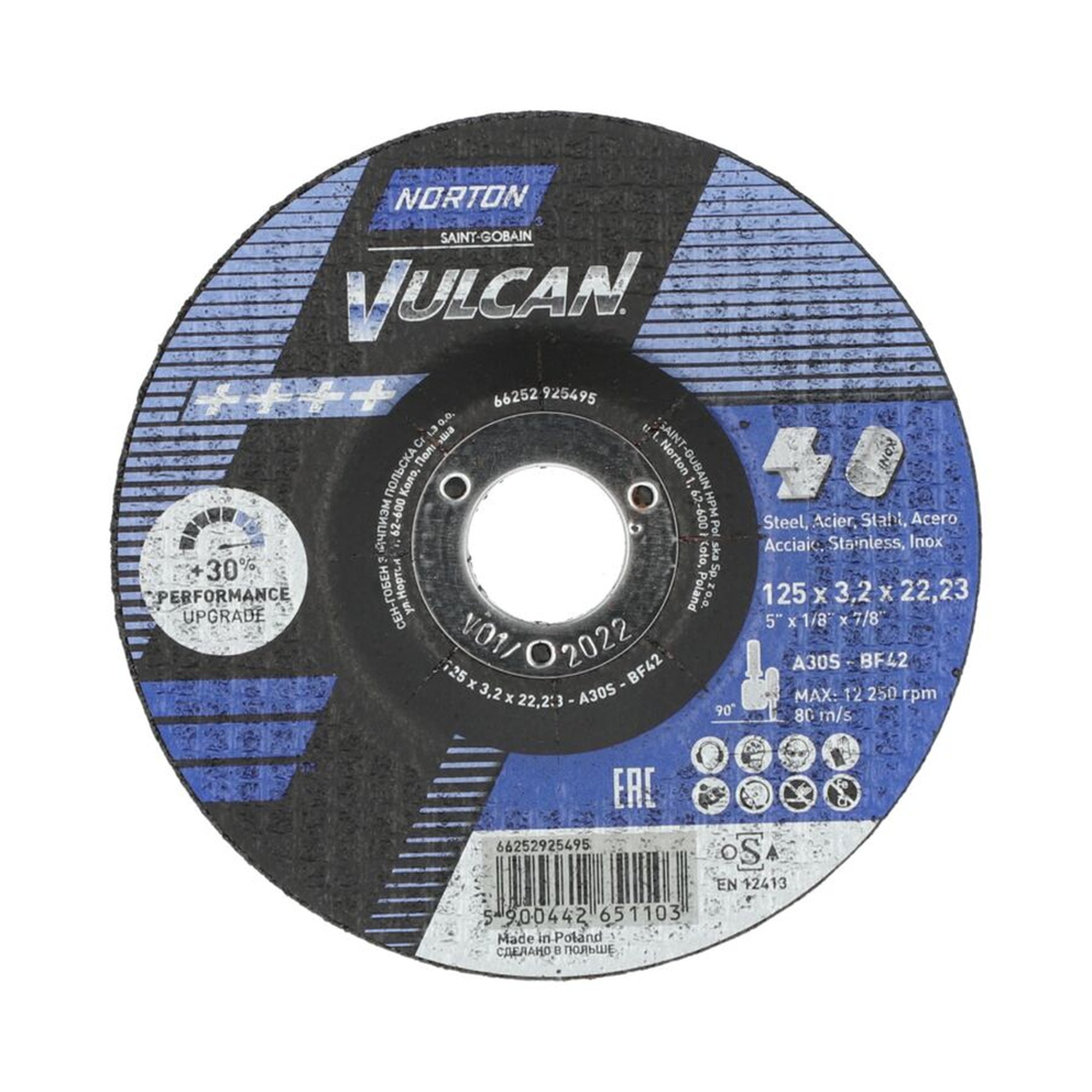 25 x Norton Trennscheibe gekröpft 42, 125x3,2x22,23 A 30 S Vulcan für Metall schneiden