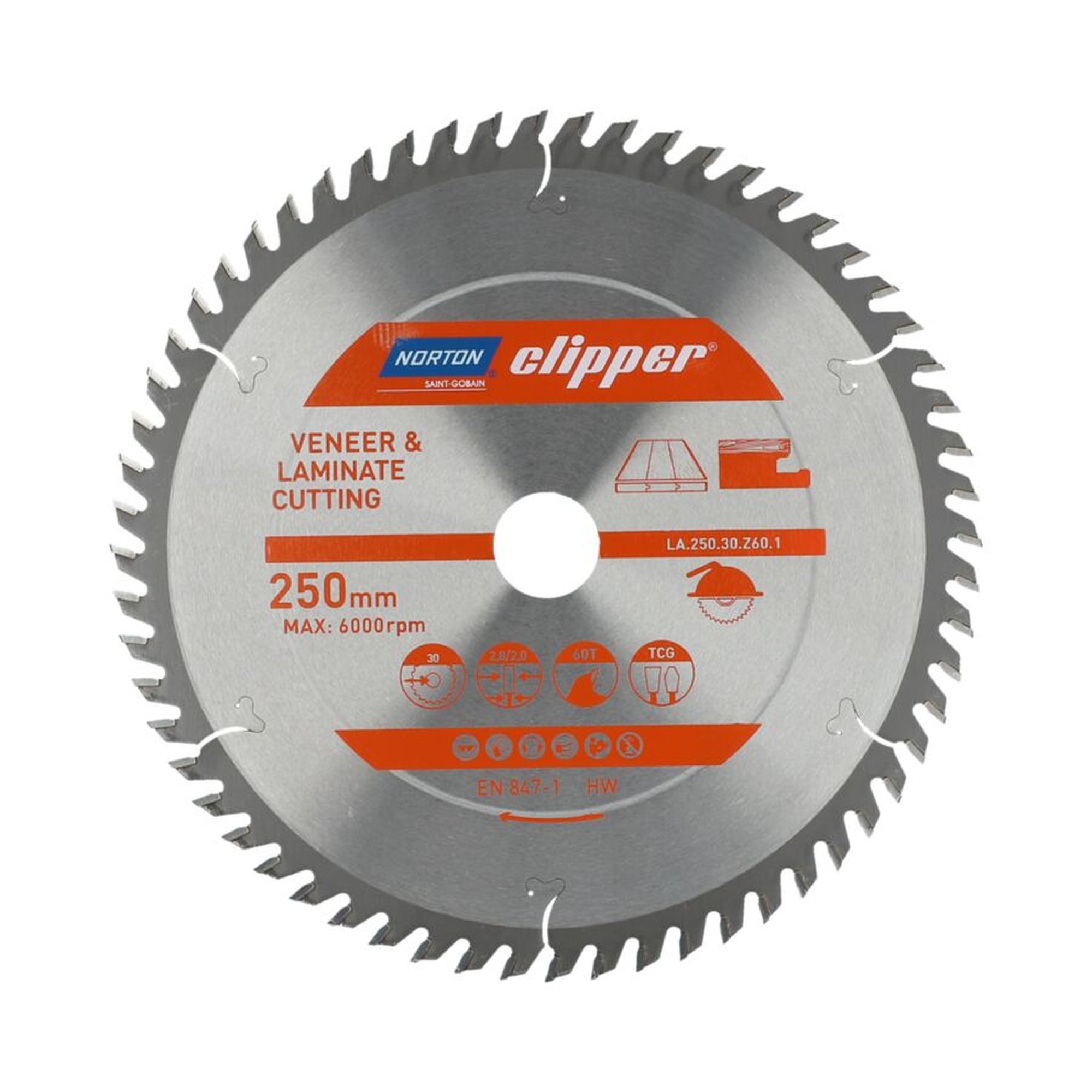 Norton Clipper TCT-Sägeblatt 250x2.8mm für Laminat, 30mm Bohrung