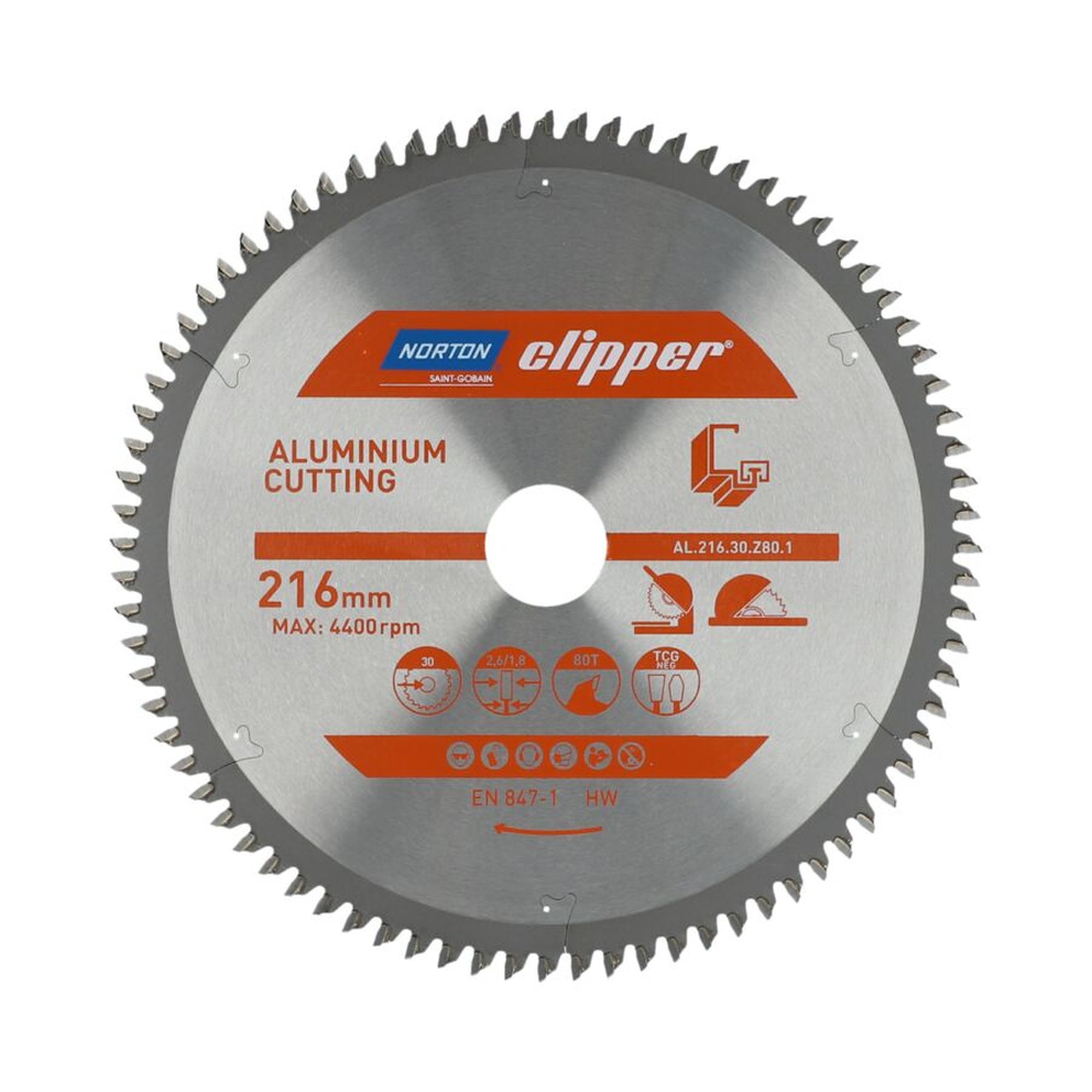 Norton Clipper TCT-Sägeblatt 216x2.6mm für Aluminium, 30mm Bohrung
