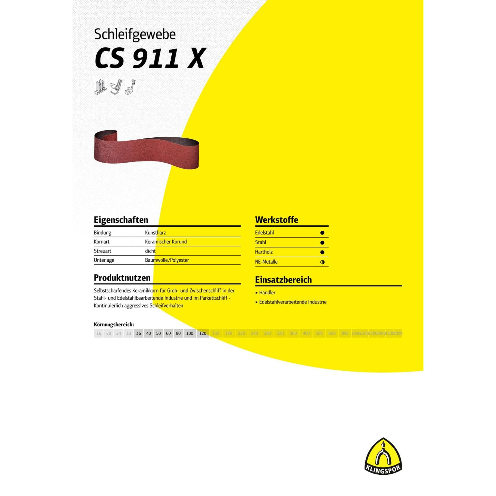 Klingspor Schleifband CS911X | 100 x 2250 mm | Korn 36