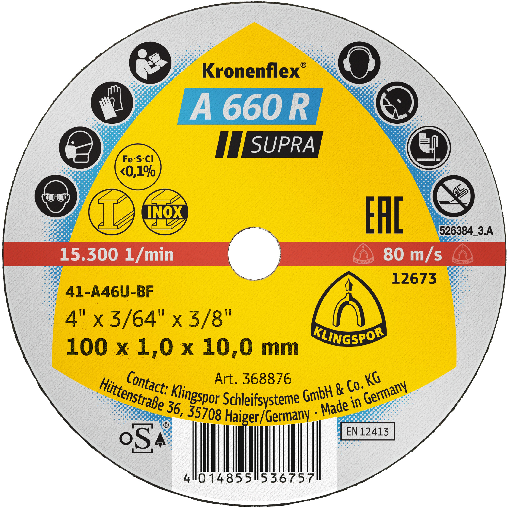 100 x Klingspor A 660 R Kleintrennscheiben, 100 x 1 x 10 mm gerade | Großpack für Industrie