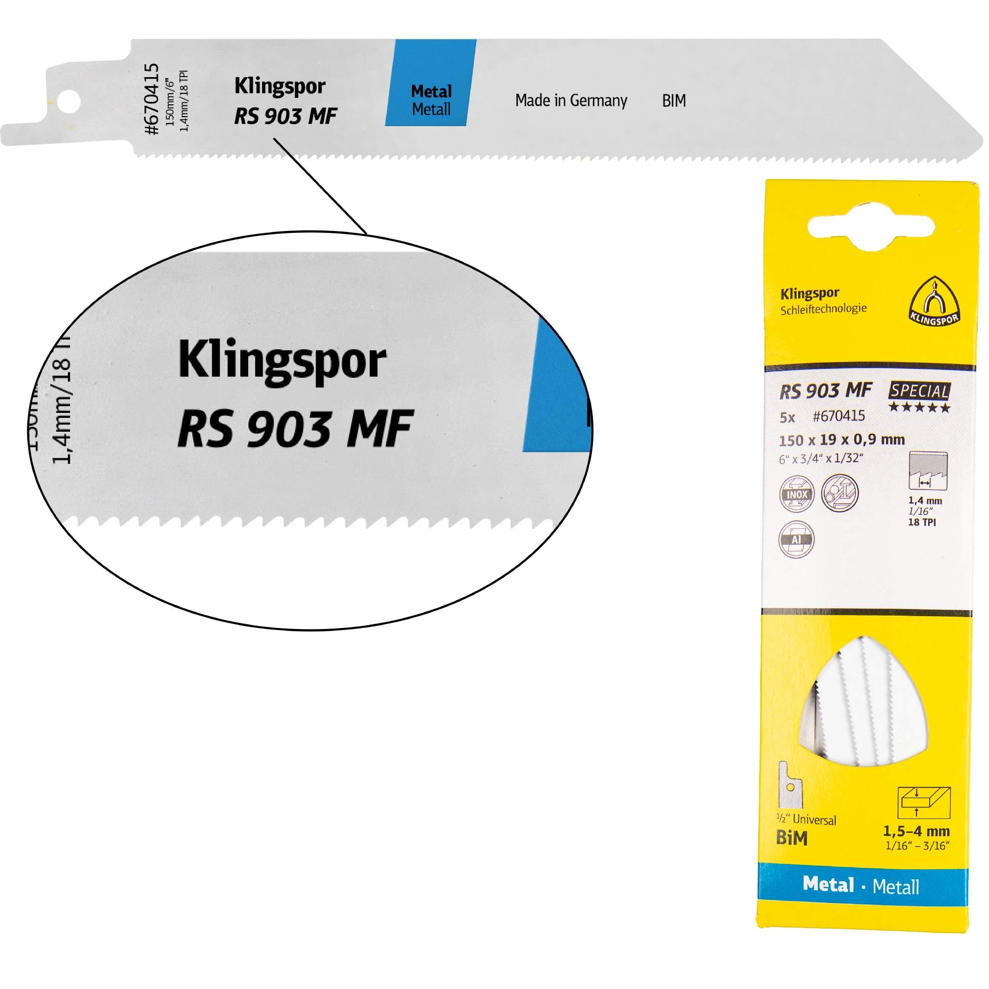 5 x Klingspor RS 903 MF Säbelsägeblätter 150 x 19 x 0,9 mm Nutzlänge 130Bi-Metall gefräst, geschränkt, 18 Zähne pro Zoll