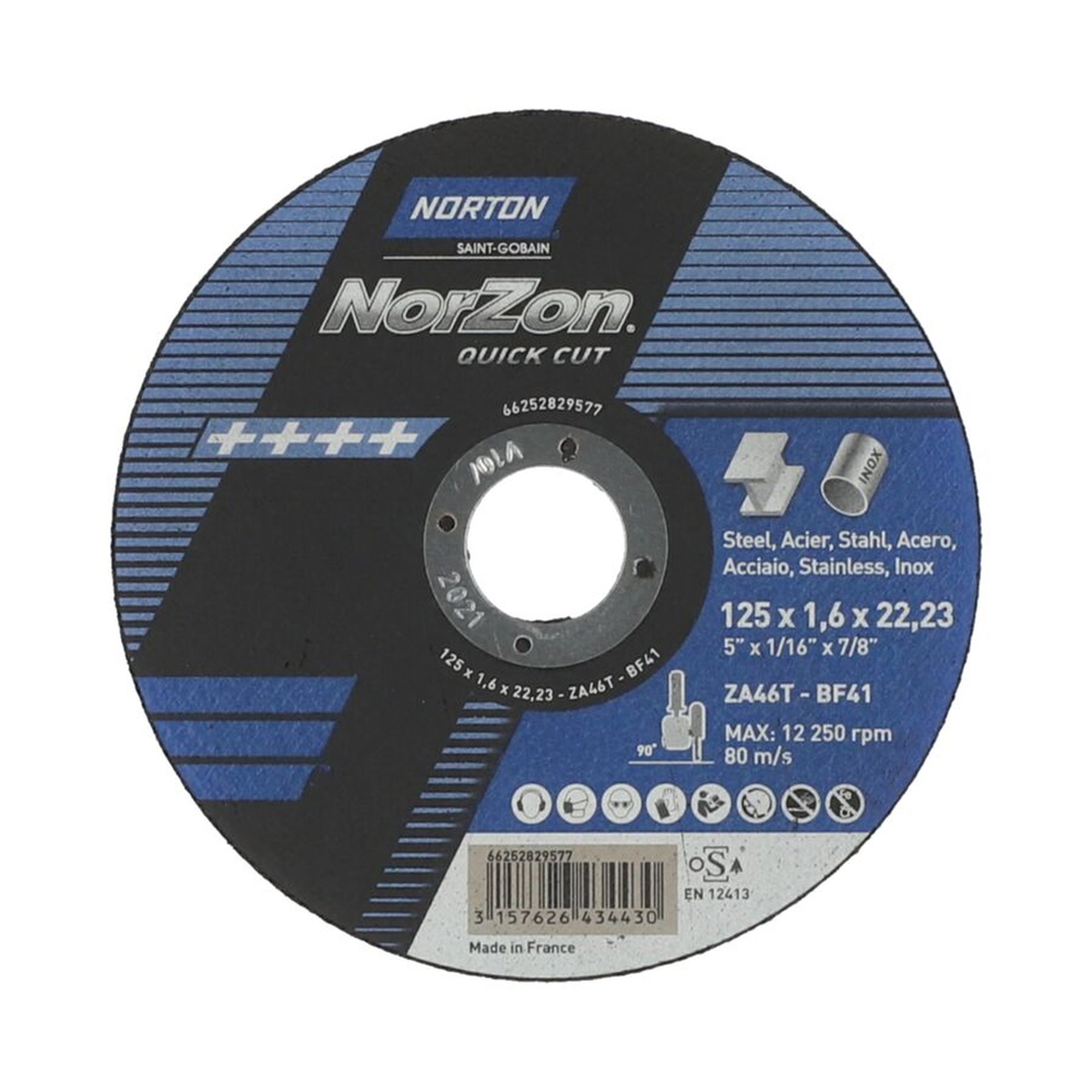 25 x Norton Trennscheibe Ultradünn Metall/Inox NORZON QUICK CUT 125x1.6x22.23mm