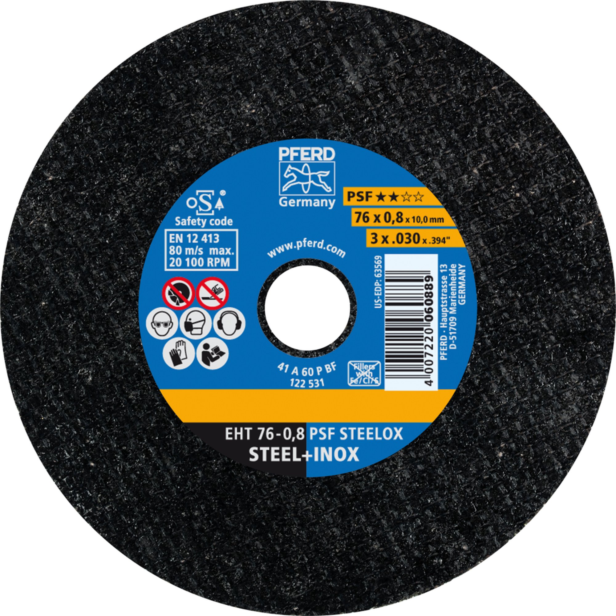 25 x PFERD Trennscheibe EHT 76-0,8 PSF STEELOX/10,0