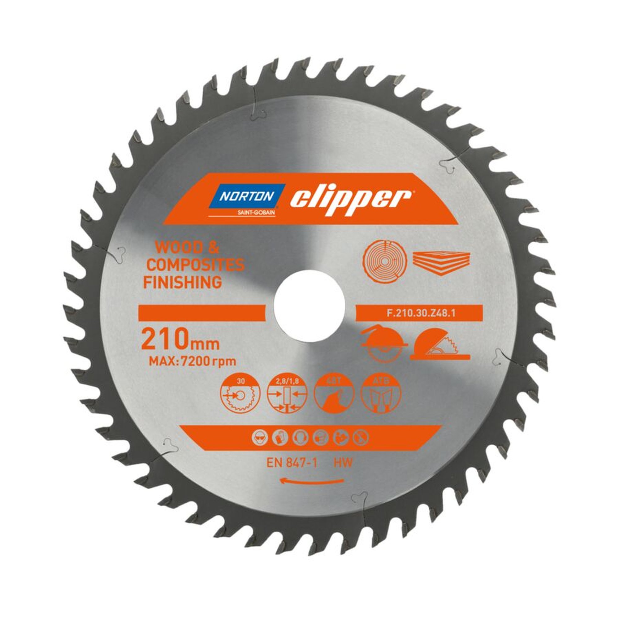 Norton Clipper TCT-Sägeblatt 210x2.8mm für Holzveredelung, 30mm Bohrung