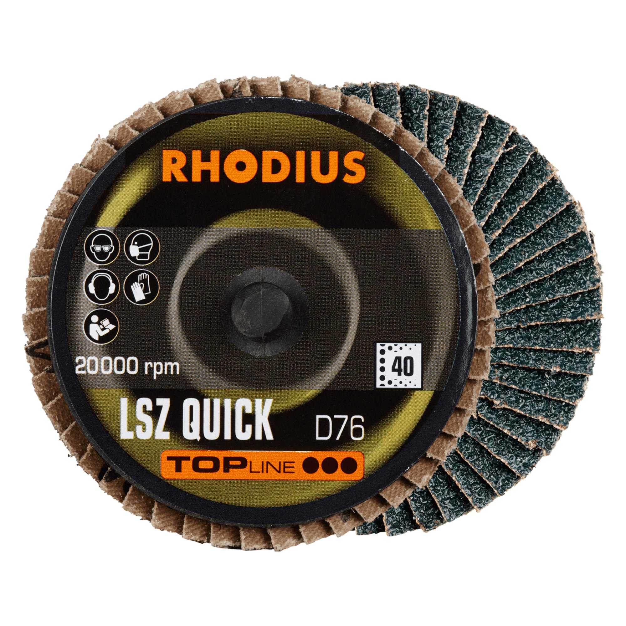 RHODIUS Zirkonlamellenschleifscheibe Fächerscheibe QUICK Ø 76 mm Korn 40