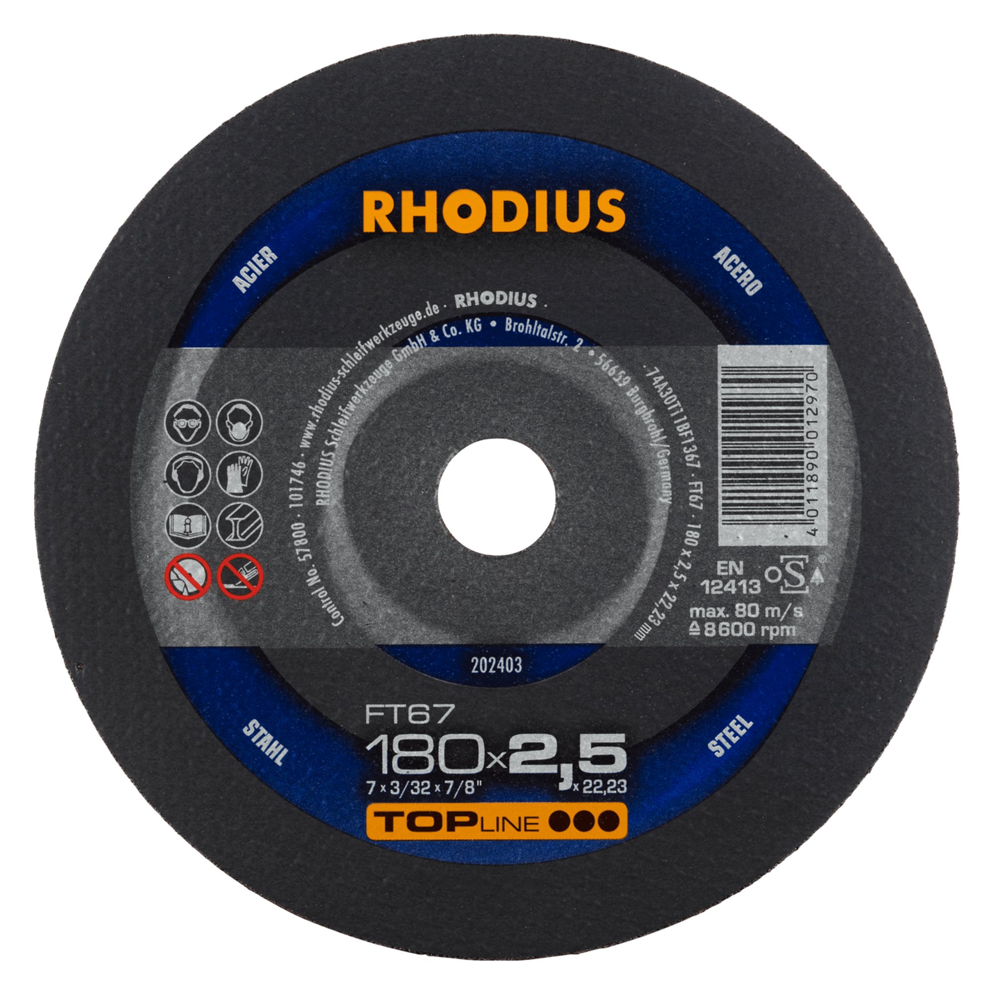 25 x RHODIUS Freihandtrennscheibe FT67 Ø 230 mm