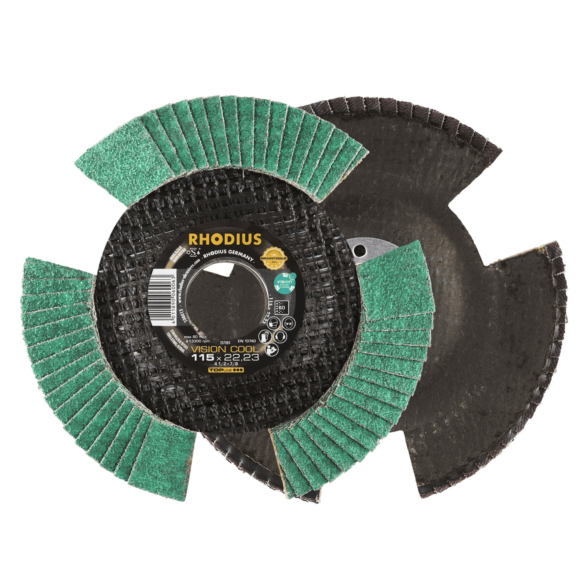 10 x RHODIUS Fächerschleifscheibe Fächerscheibe VISION COOL Ø 115 mm Korn 60