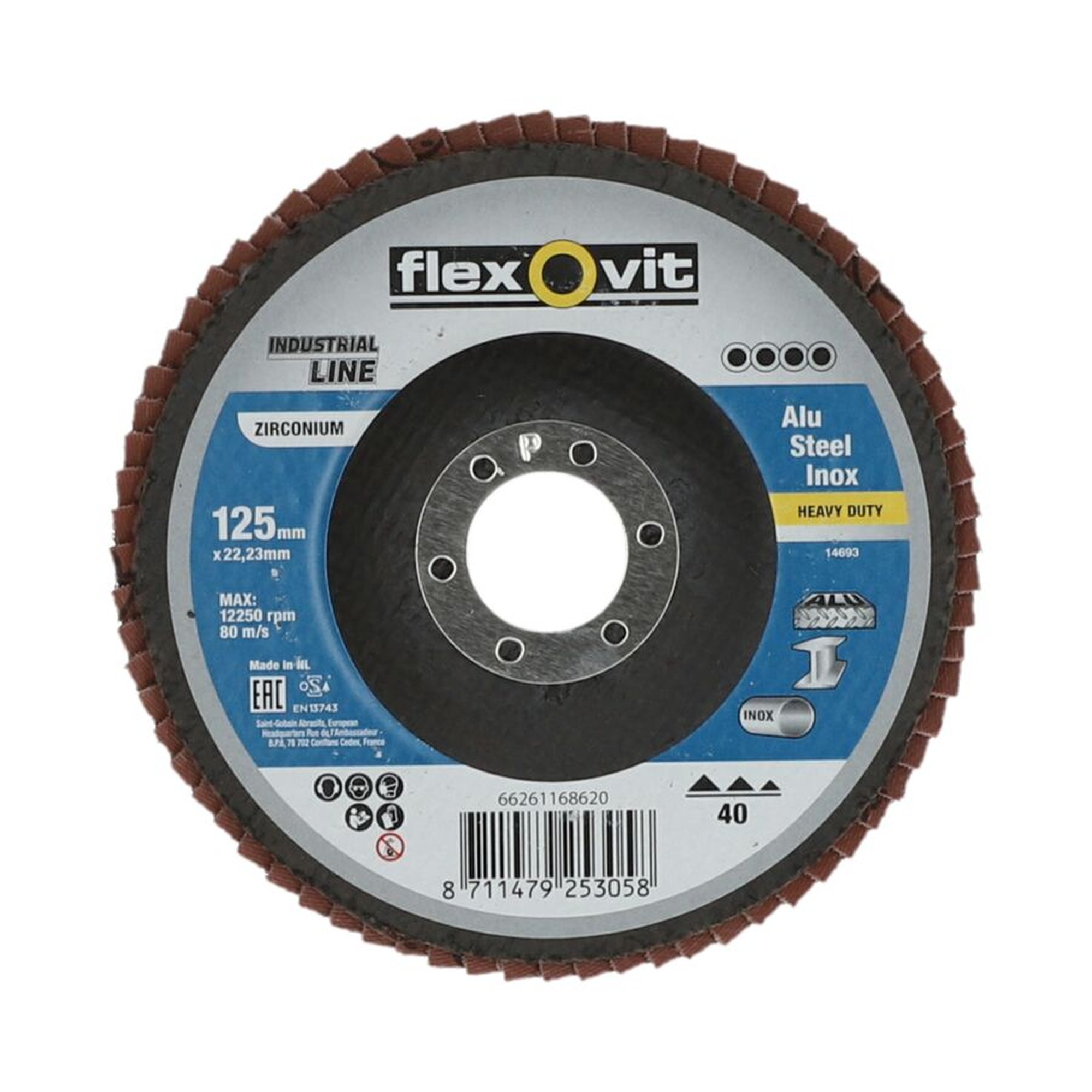 10 x Norton Fächerschleifscheiben 125x22mm K40 Flexovit Heavy Duty für Winkelschleifer