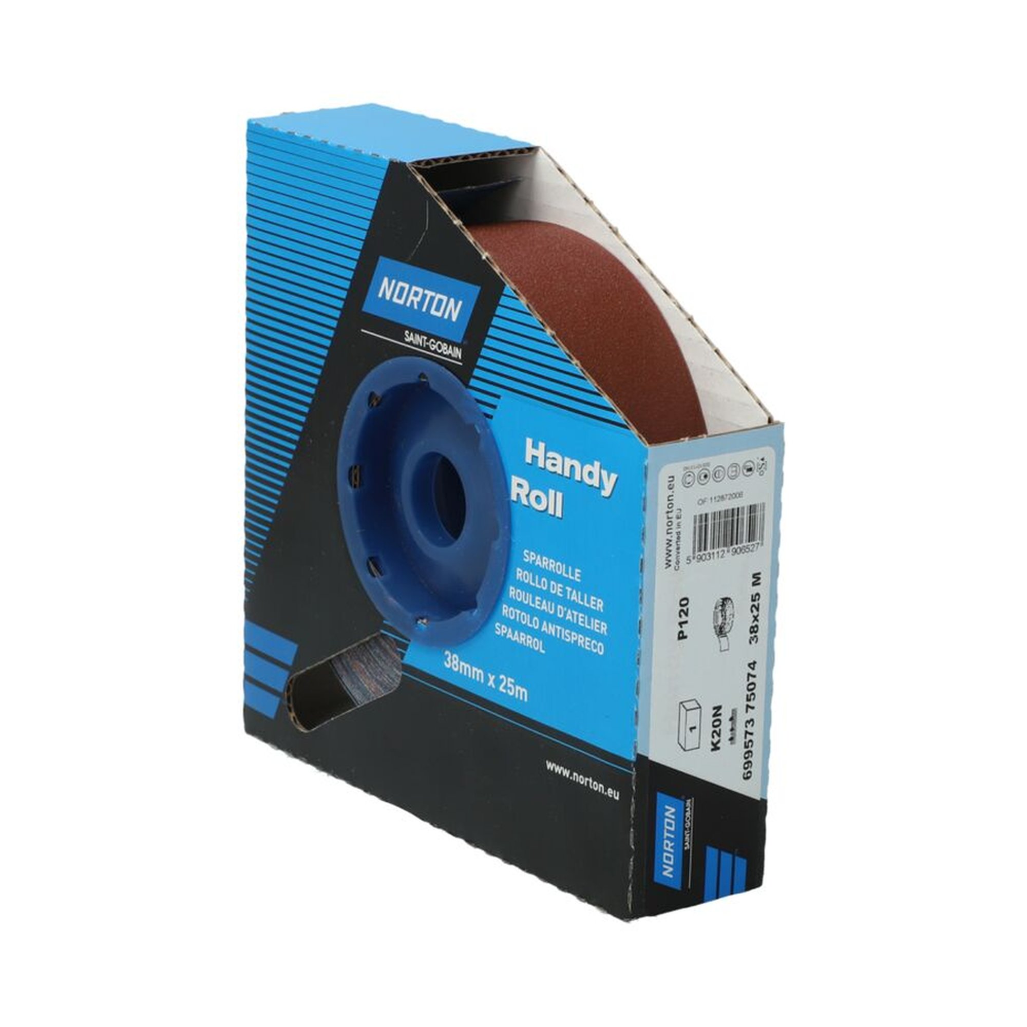 Norton Sparrolle Spenderbox 38mm x 25m K20N Korn 120 - Schleifpapierrolle
