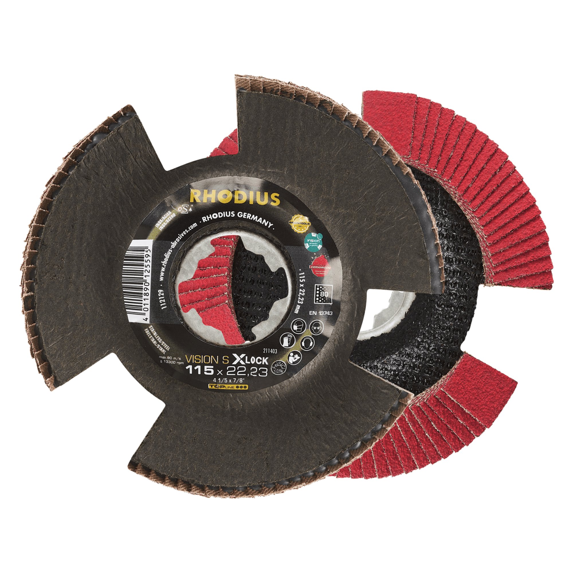 10 x RHODIUS Fächerschleifscheibe Fächerscheibe  SPEED X-LOCK Ø 115 mm Korn 80