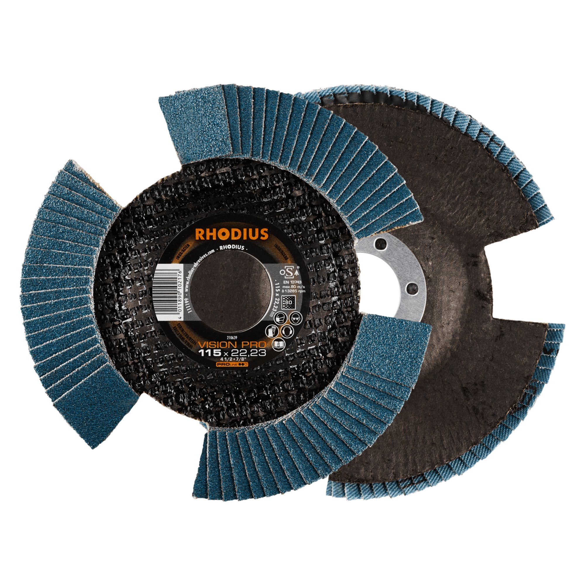 10 x RHODIUS Fächerschleifscheibe Fächerscheibe VISION PRO Ø 115 mm Korn 80