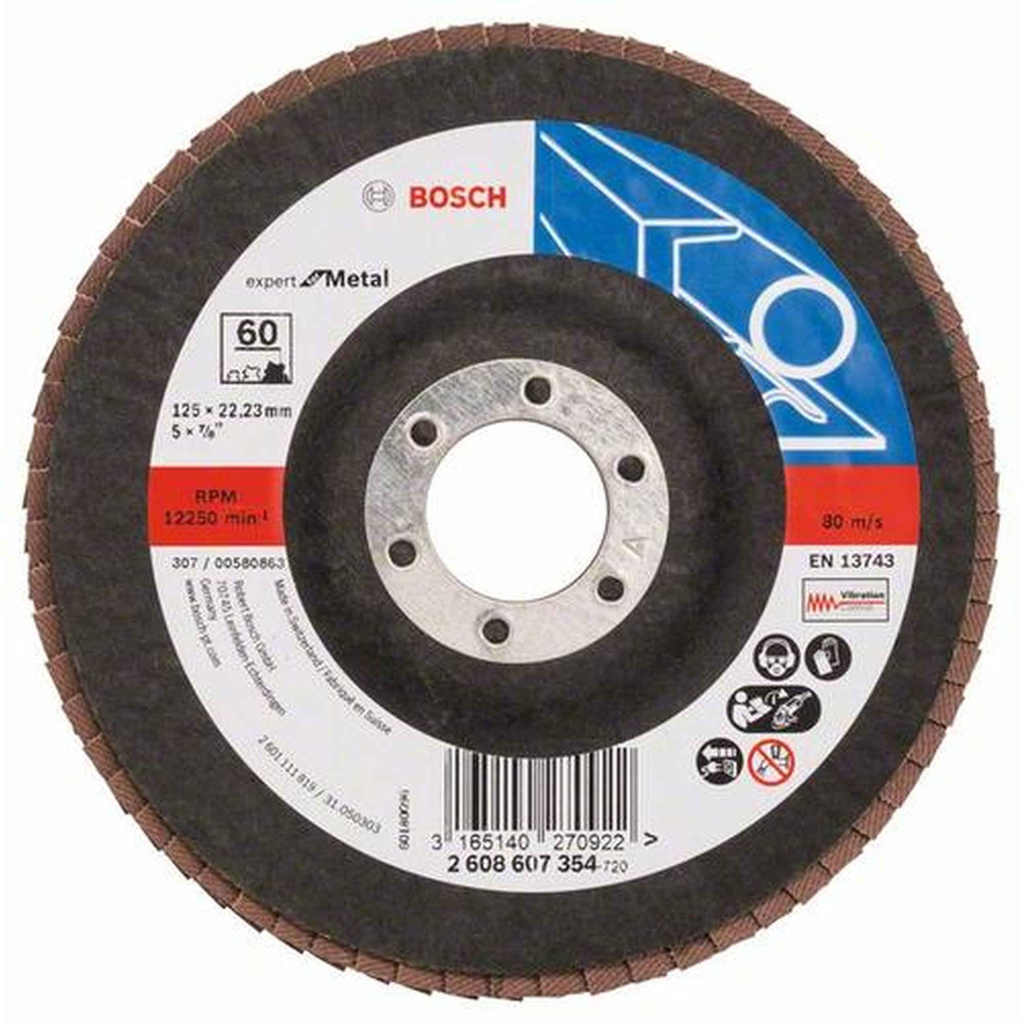 10x BOSCH Fächerschleifscheibe X551 Expert für Metall, gerade, Ø 125 mm, 60, Glasgewebe