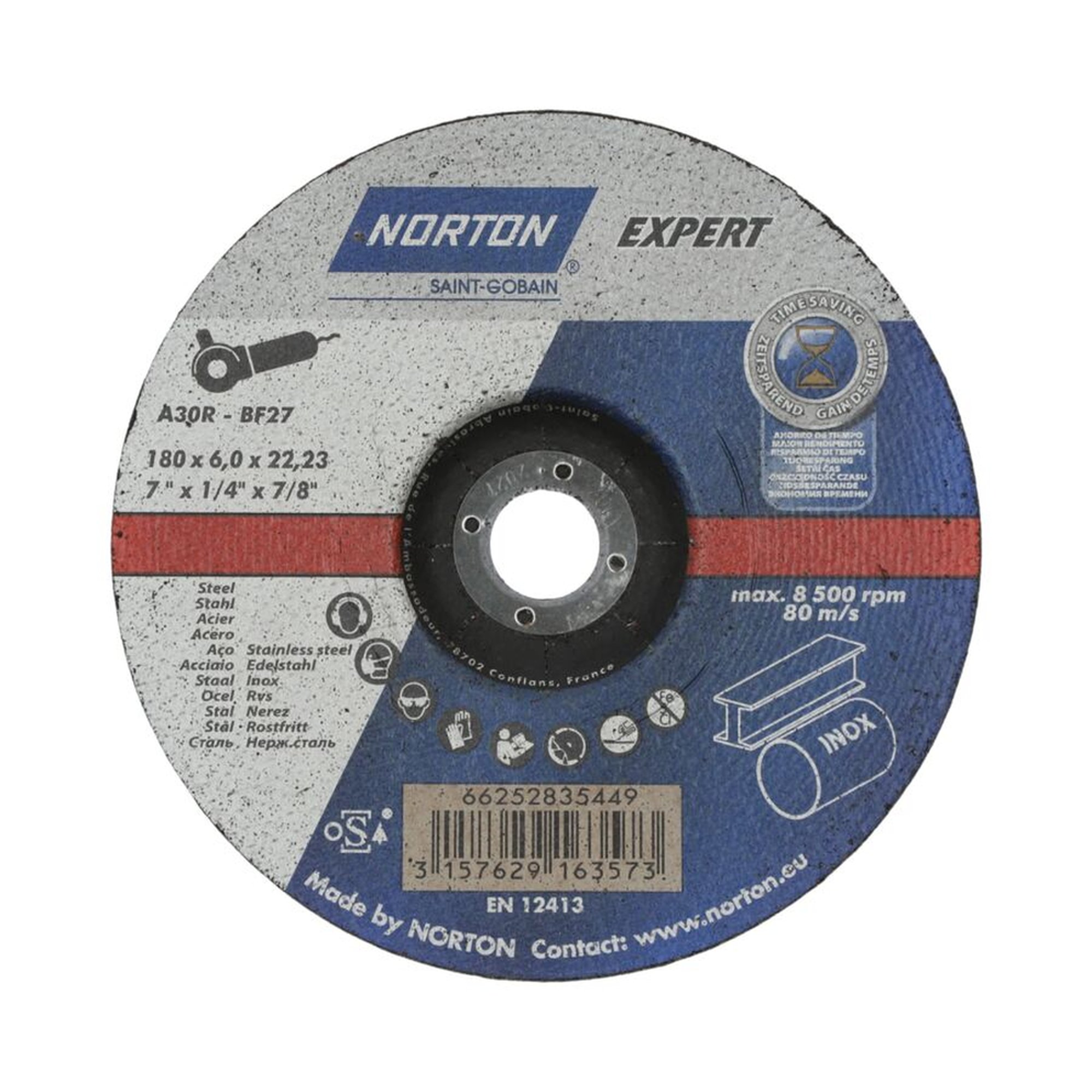 10 x Norton EXPERT Gekröpfte Schruppscheibe für Metall/Inox 180x6x22.23mm