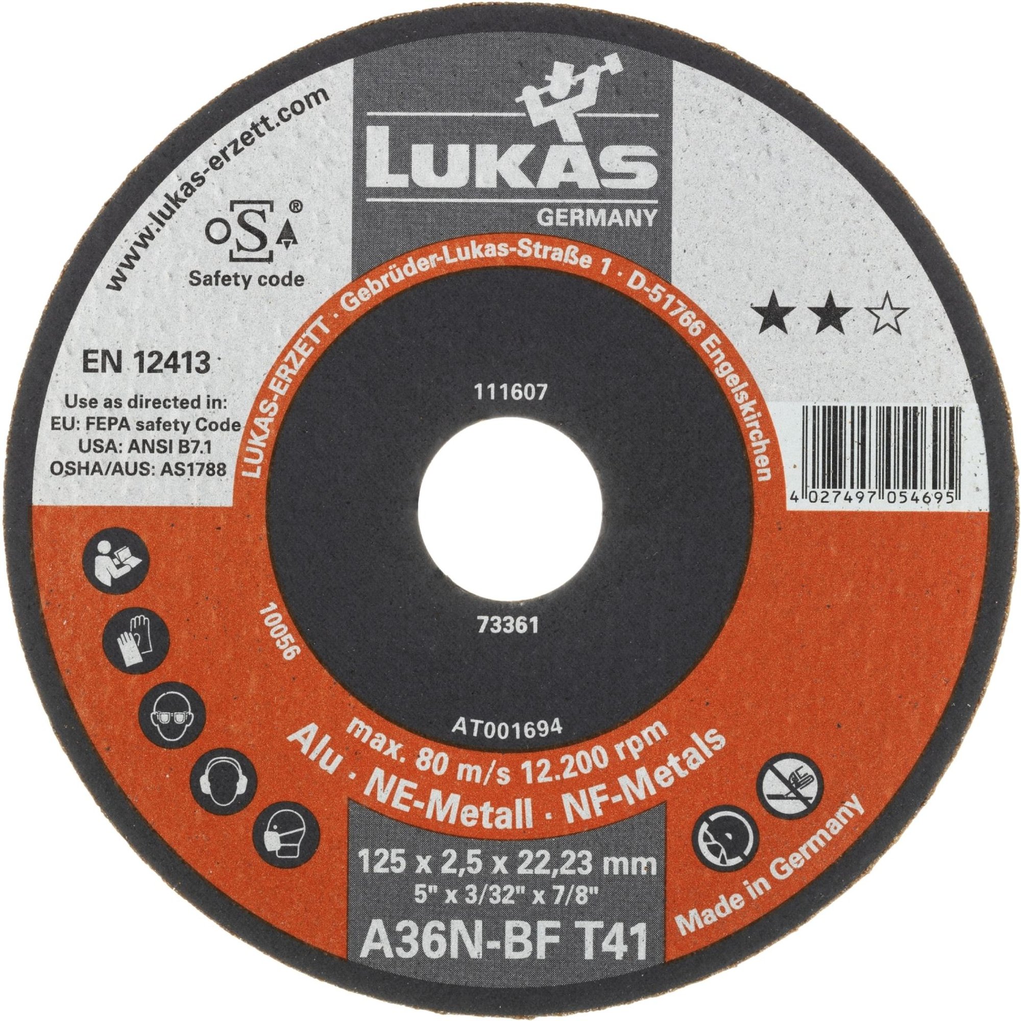 25x LUKAS Trennscheibe T41 für Alu 125x2.5 mm gerade A36N-BF