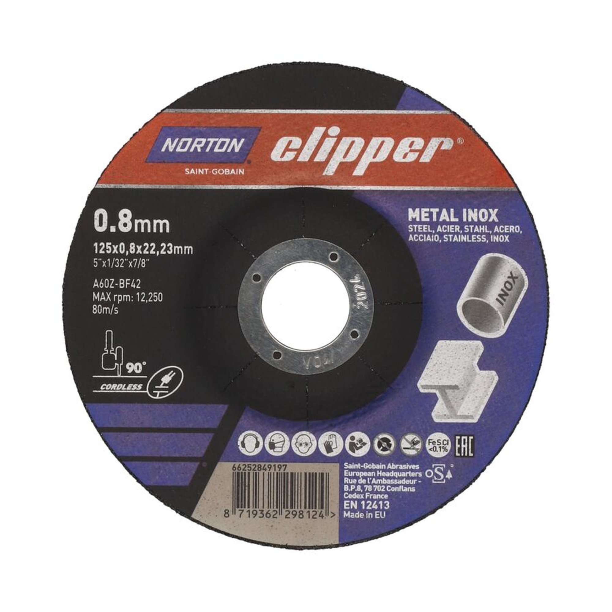 Norton Gekröpfte Trennscheibe Ultradünn Metall/Inox 125x0.8x22.23mm