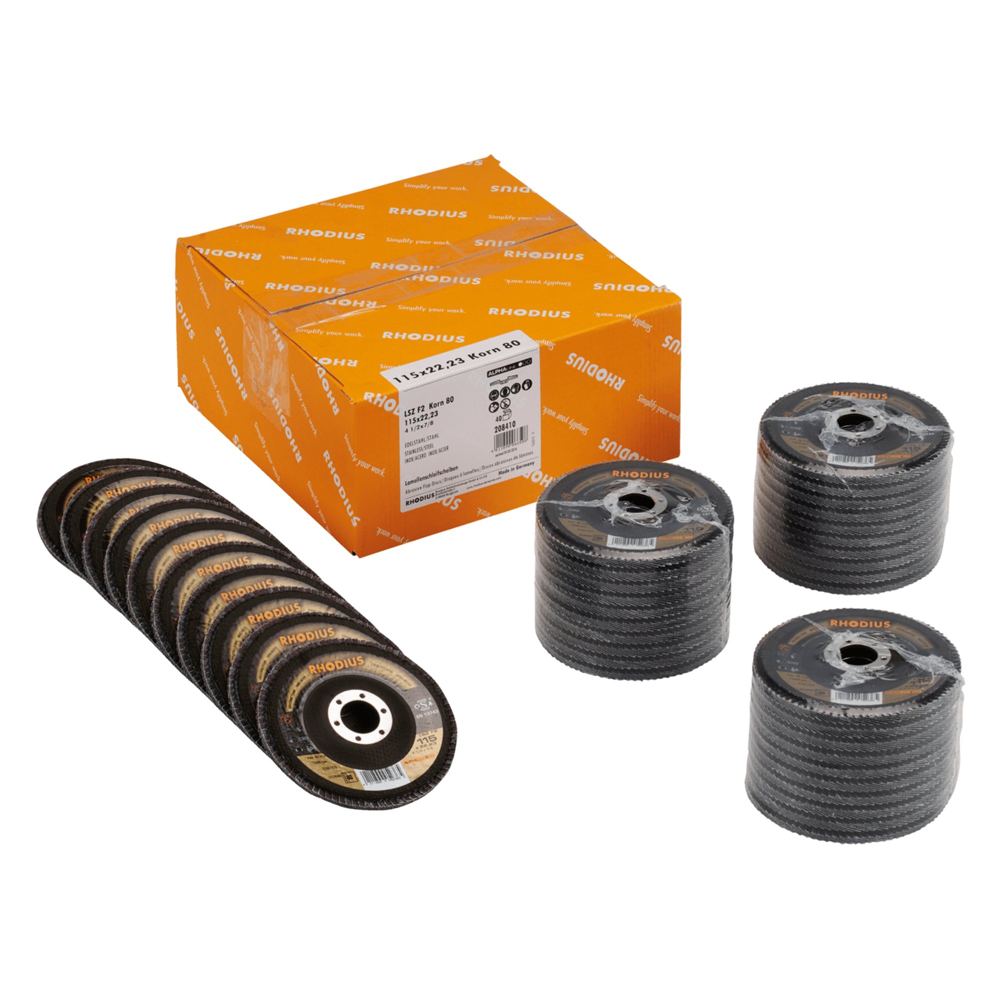 40 x RHODIUS Fächerschleifscheibe Fächerscheibe LSZ F2  Ø 115 mm Korn 80