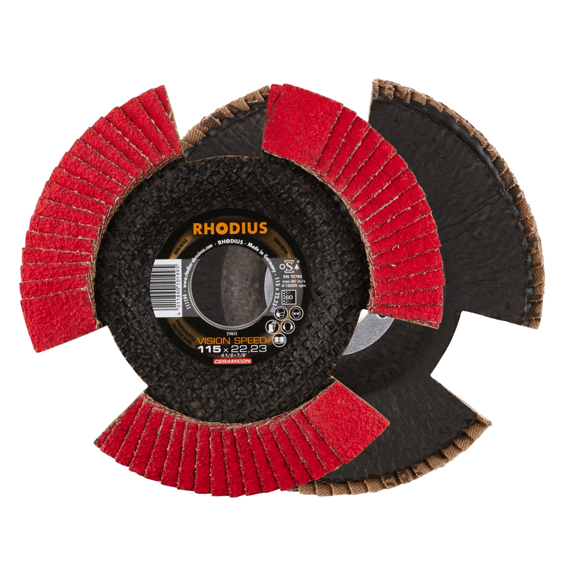 10 x RHODIUS Fächerschleifscheibe Fächerscheibe VISION SPEED Ø 115 mm Korn 60