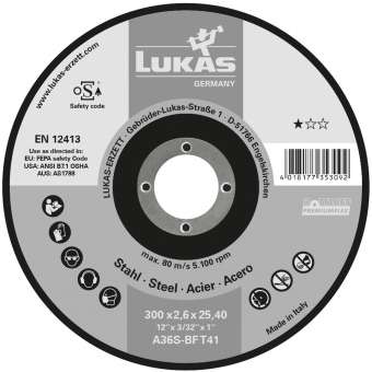 10x LUKAS Trennscheibe T41 für Stahl 350x3.5mm gerade | Bohrung 25,40mm